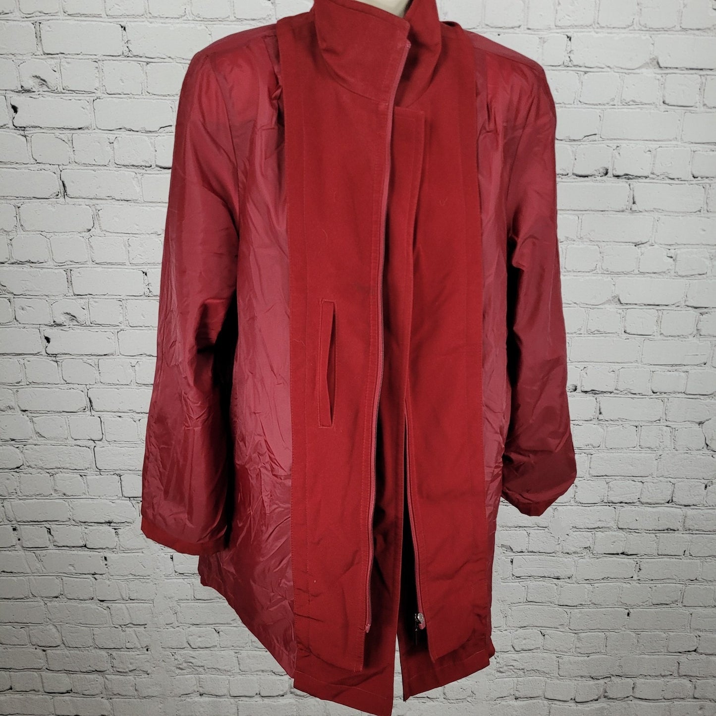 Gallery Red Full Zip Snap Lightweight Pockets Collared Jacket Size Medium M
