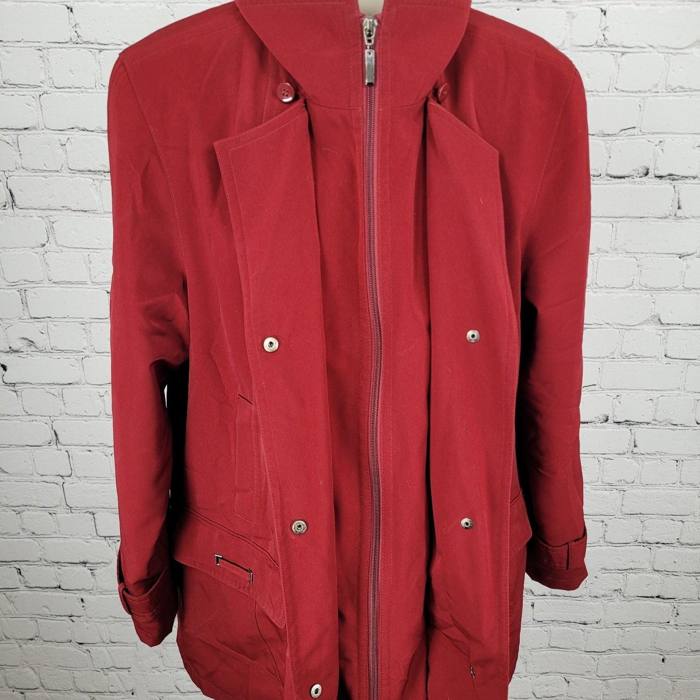 Gallery Red Full Zip Snap Lightweight Pockets Collared Jacket Size Medium M