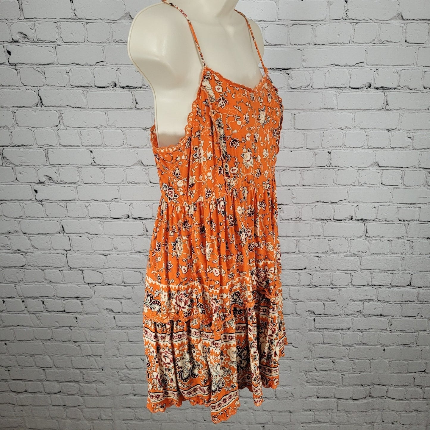 Urban Outfitters Orange Floral Strappy Boho Lined Sundress Slip Dress Medium M