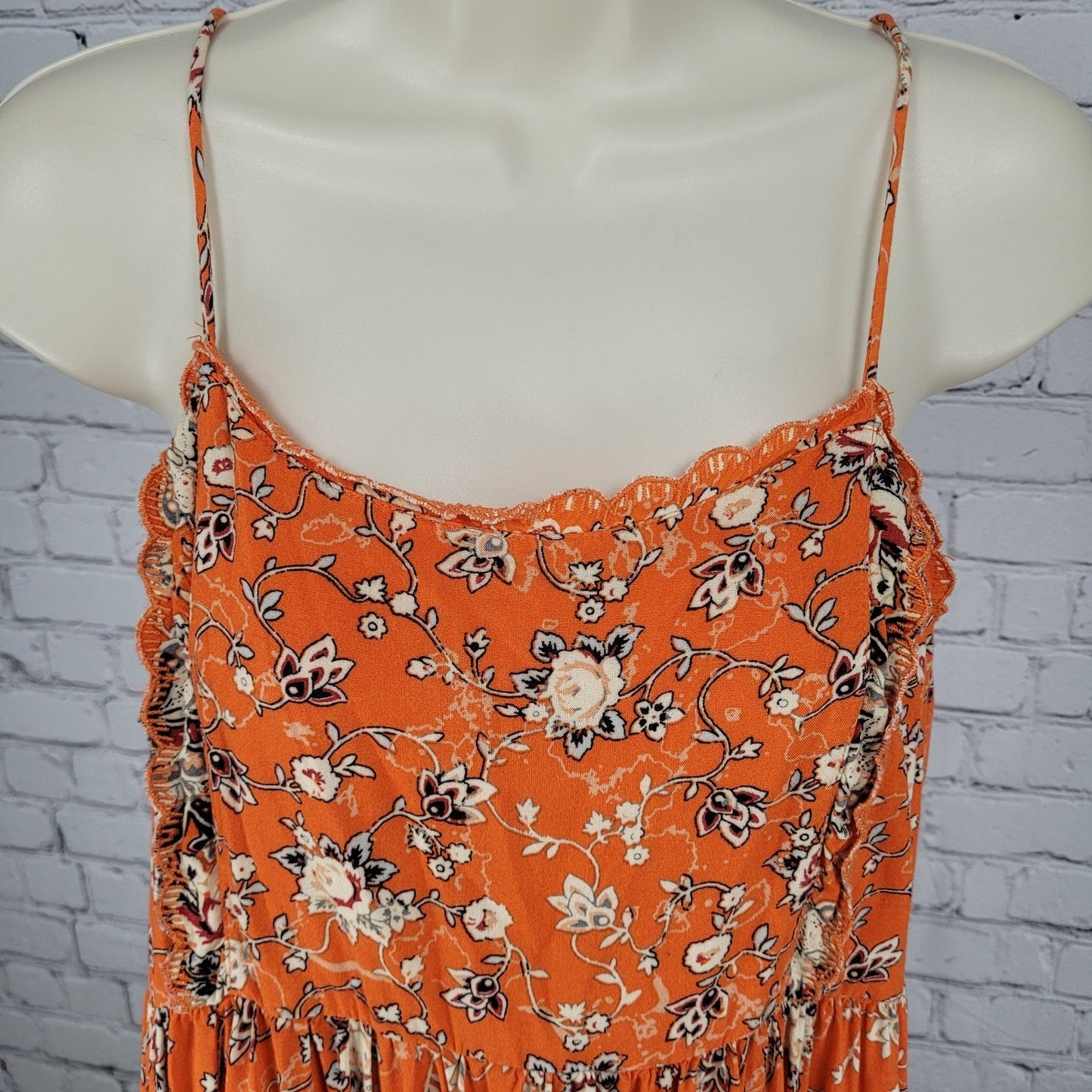 Urban Outfitters Orange Floral Strappy Boho Lined Sundress Slip Dress Medium M