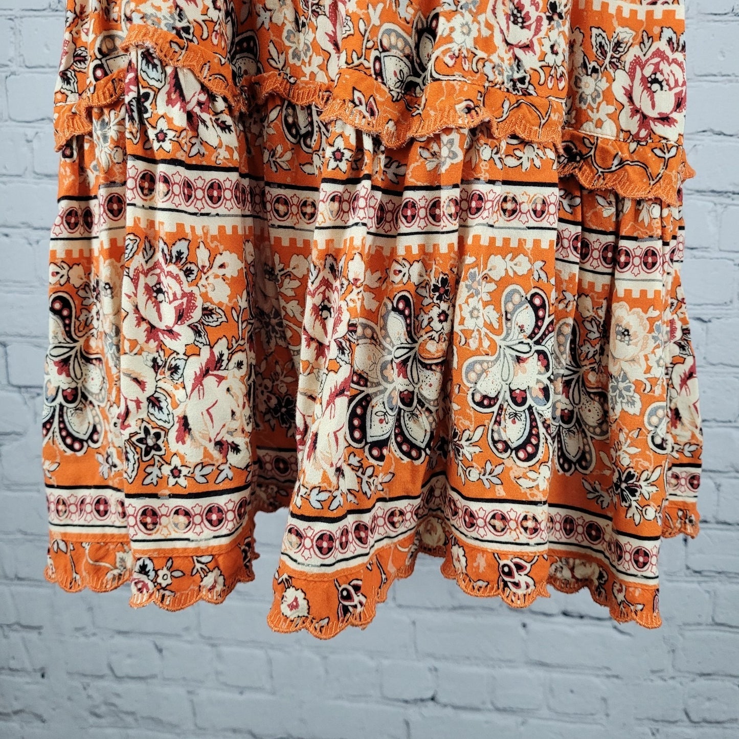Urban Outfitters Orange Floral Strappy Boho Lined Sundress Slip Dress Medium M