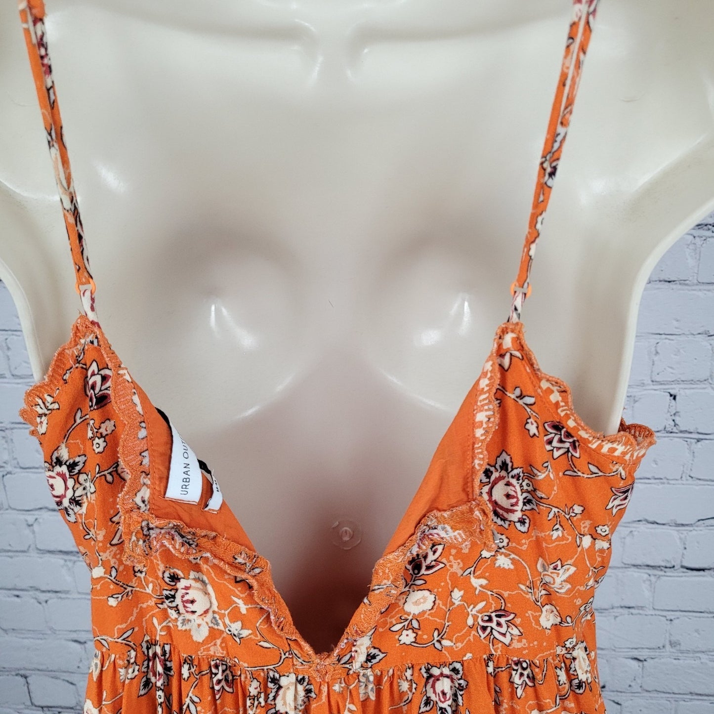 Urban Outfitters Orange Floral Strappy Boho Lined Sundress Slip Dress Medium M