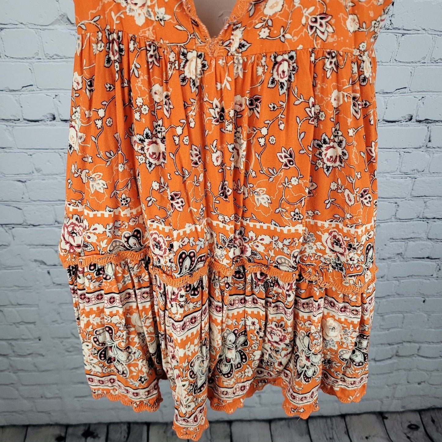 Urban Outfitters Orange Floral Strappy Boho Lined Sundress Slip Dress Medium M