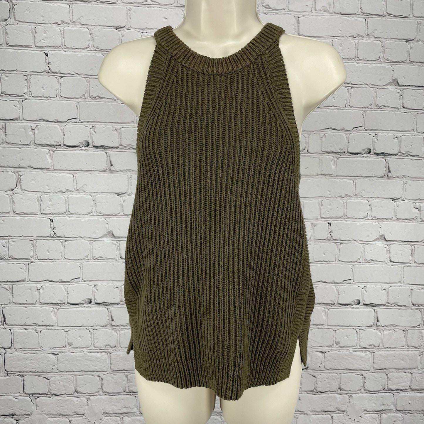Madewell Green Knit Sweater Pullover Crew Neck Relaxed Tank Top Size XS