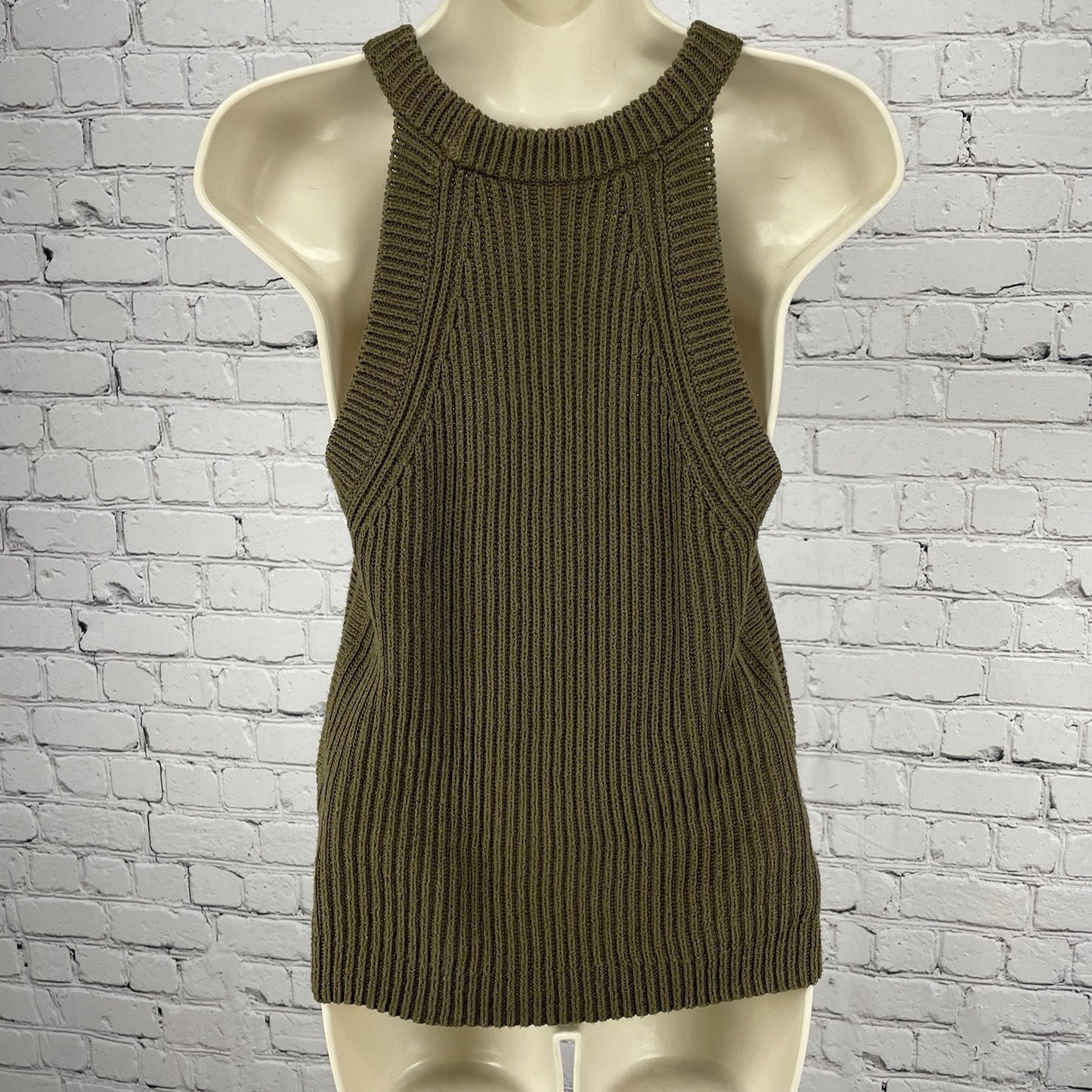 Madewell Green Knit Sweater Pullover Crew Neck Relaxed Tank Top Size XS