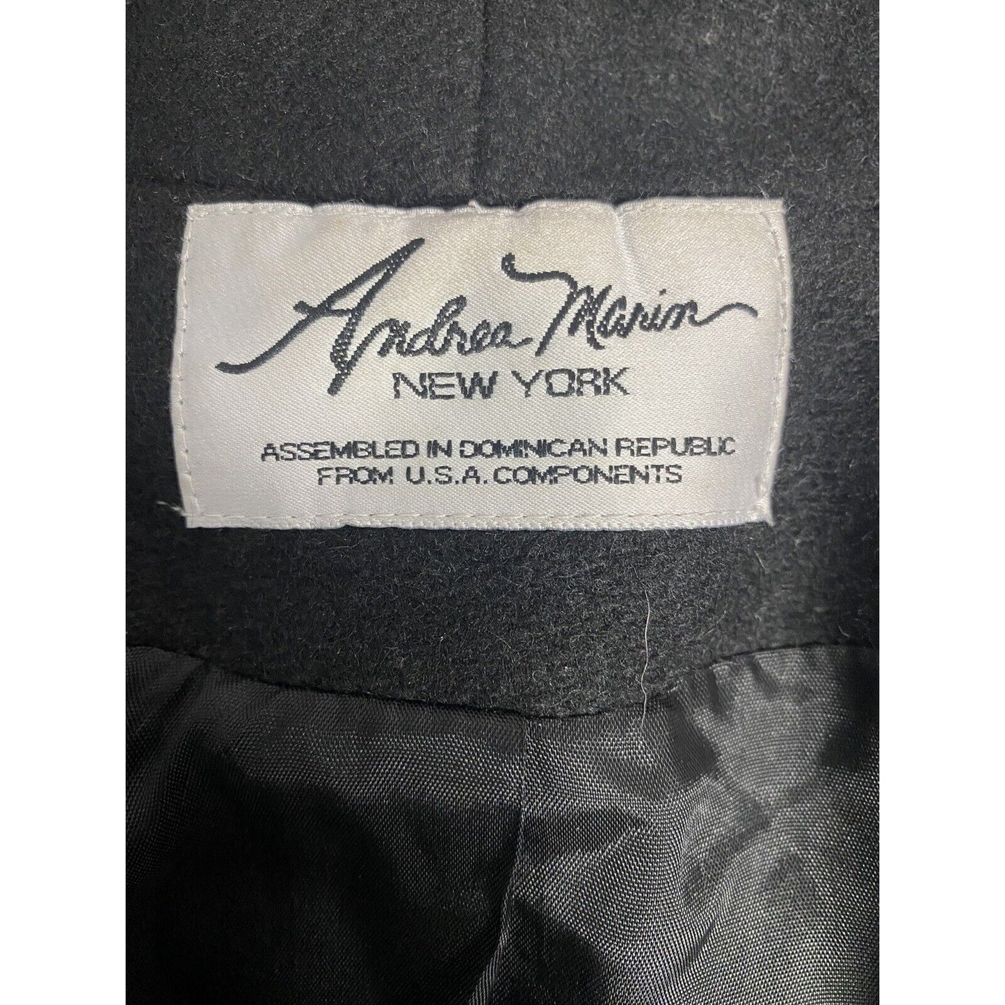 VTG Andrea Marin Black Two Button Wool Faux Leather Shoulders Peacoat Women’s 16