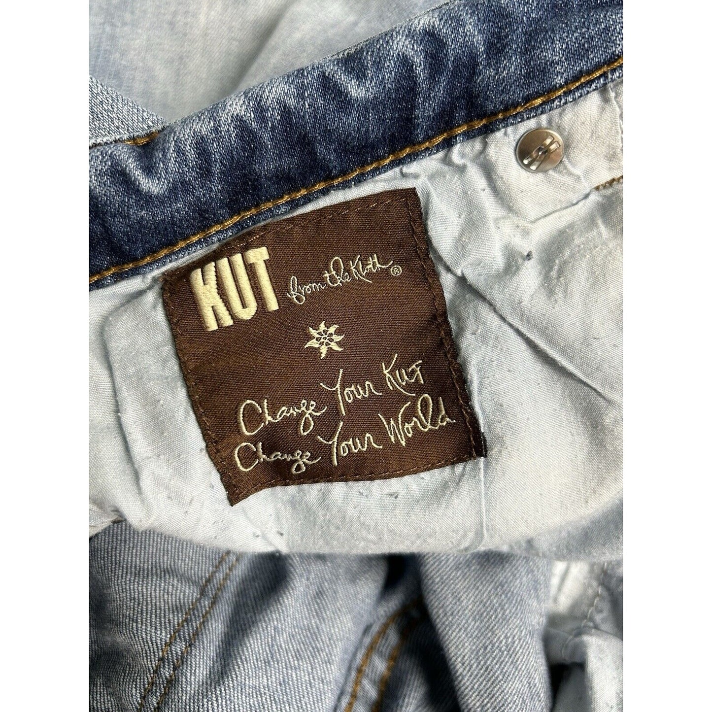 Kut From The Kloth Light Wash Distressed Mid Rise Stretch Jeans 12 (34 x 28)