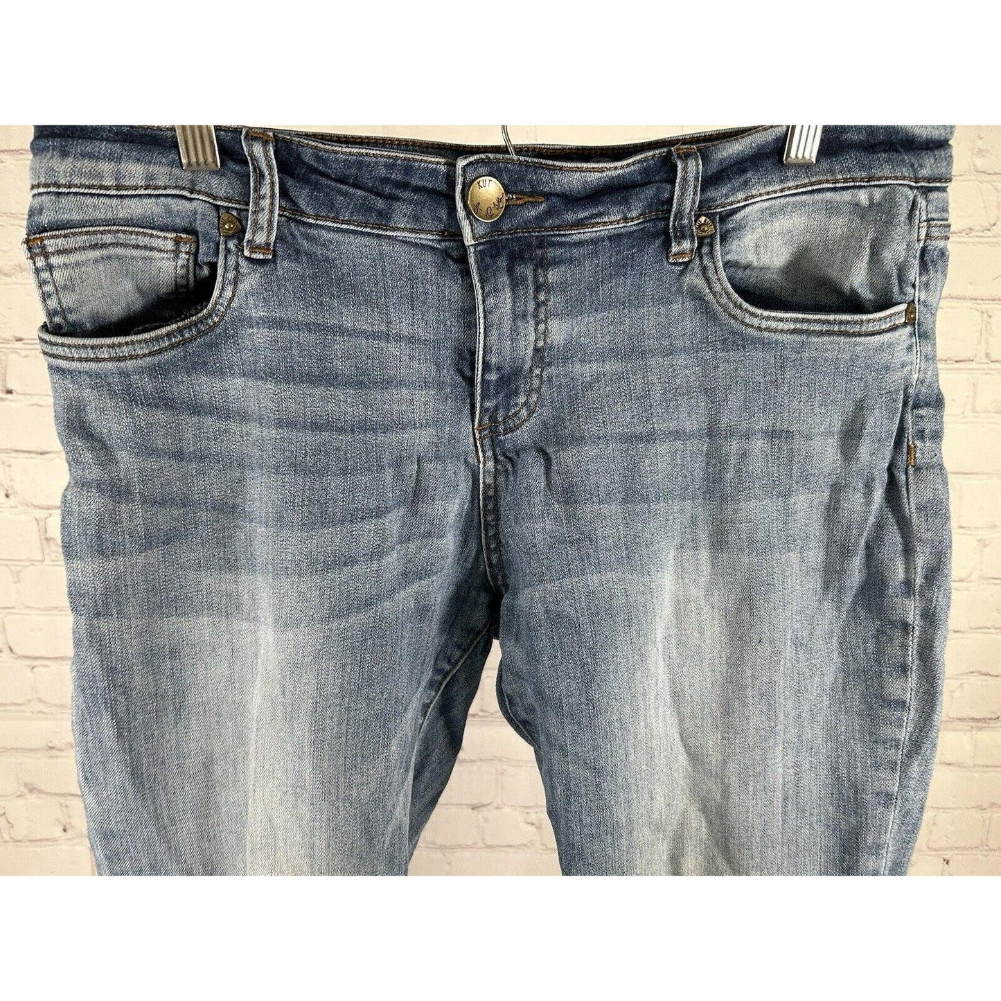 Kut From The Kloth Light Wash Distressed Mid Rise Stretch Jeans 12 (34 x 28)
