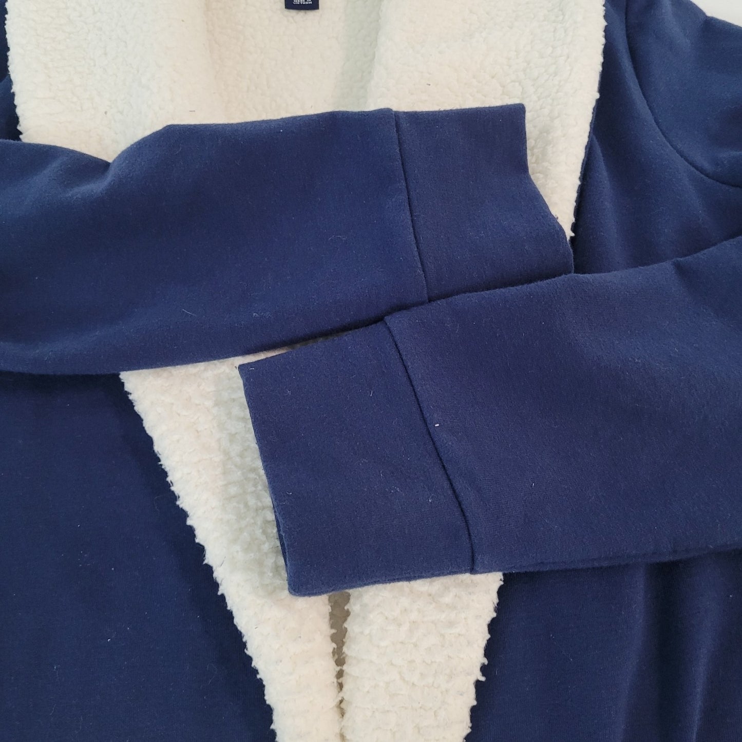 Land's End Navy Soft Fleece Lined Stretch Shawl Cardigan Sweater Size Small S