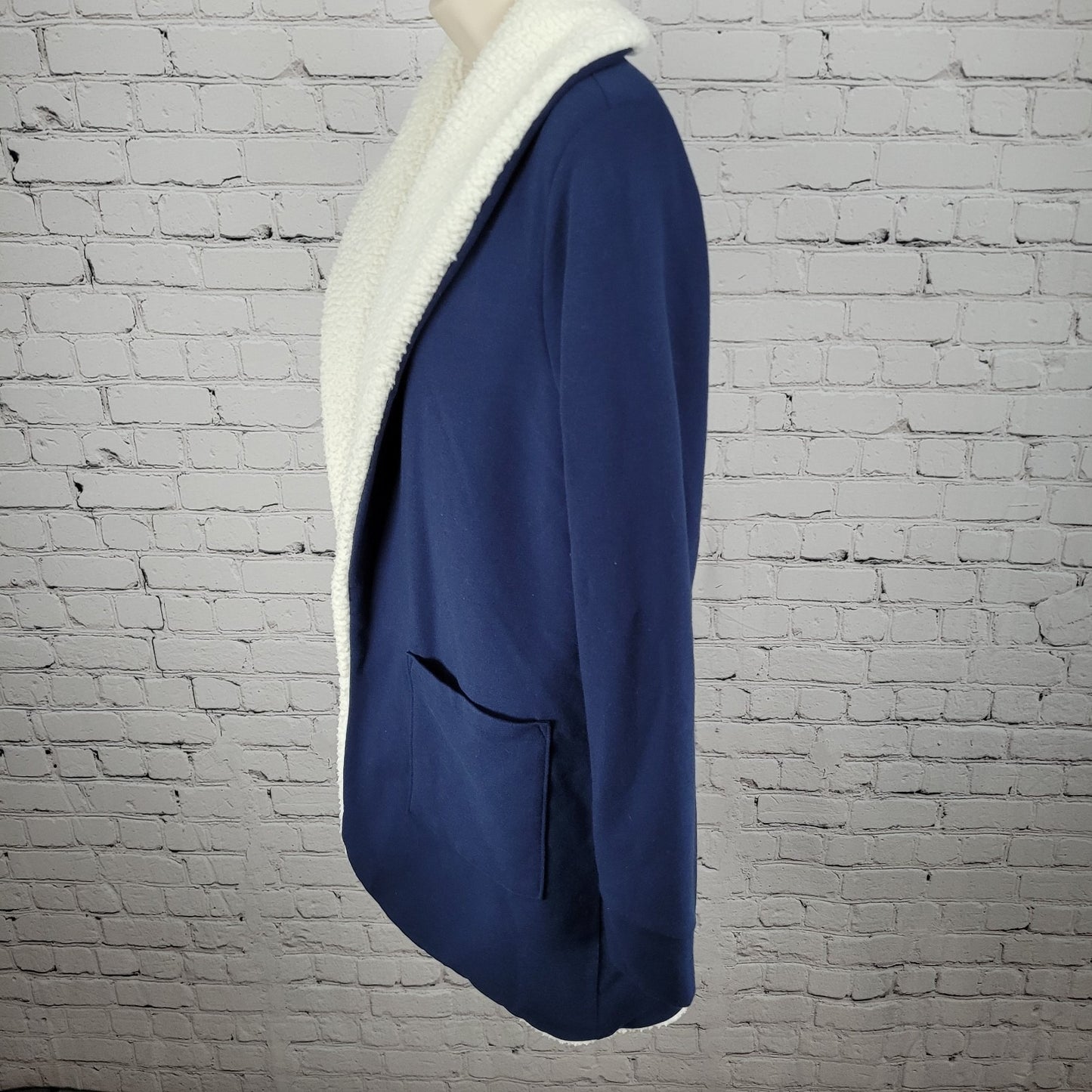 Land's End Navy Soft Fleece Lined Stretch Shawl Cardigan Sweater Size Small S