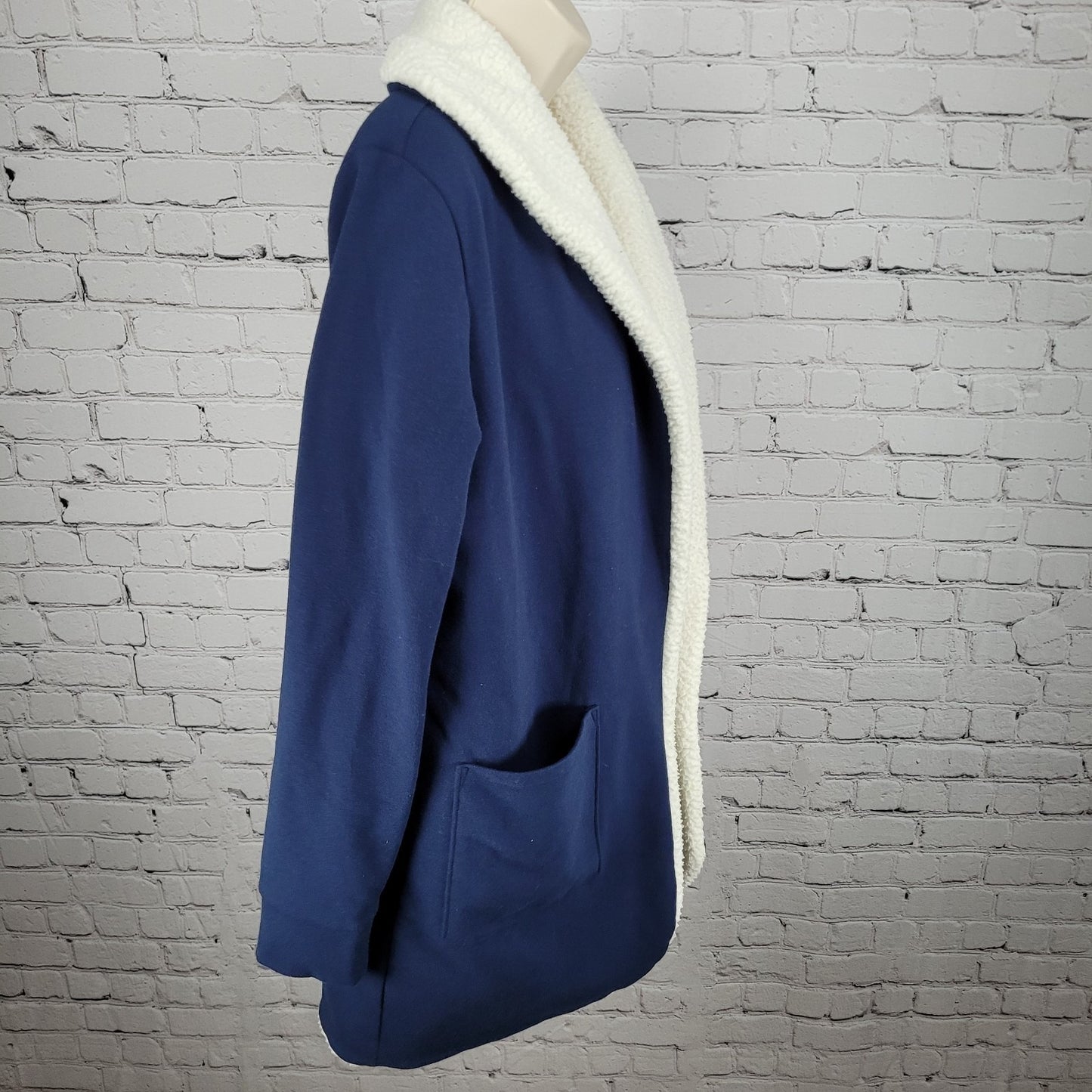 Land's End Navy Soft Fleece Lined Stretch Shawl Cardigan Sweater Size Small S