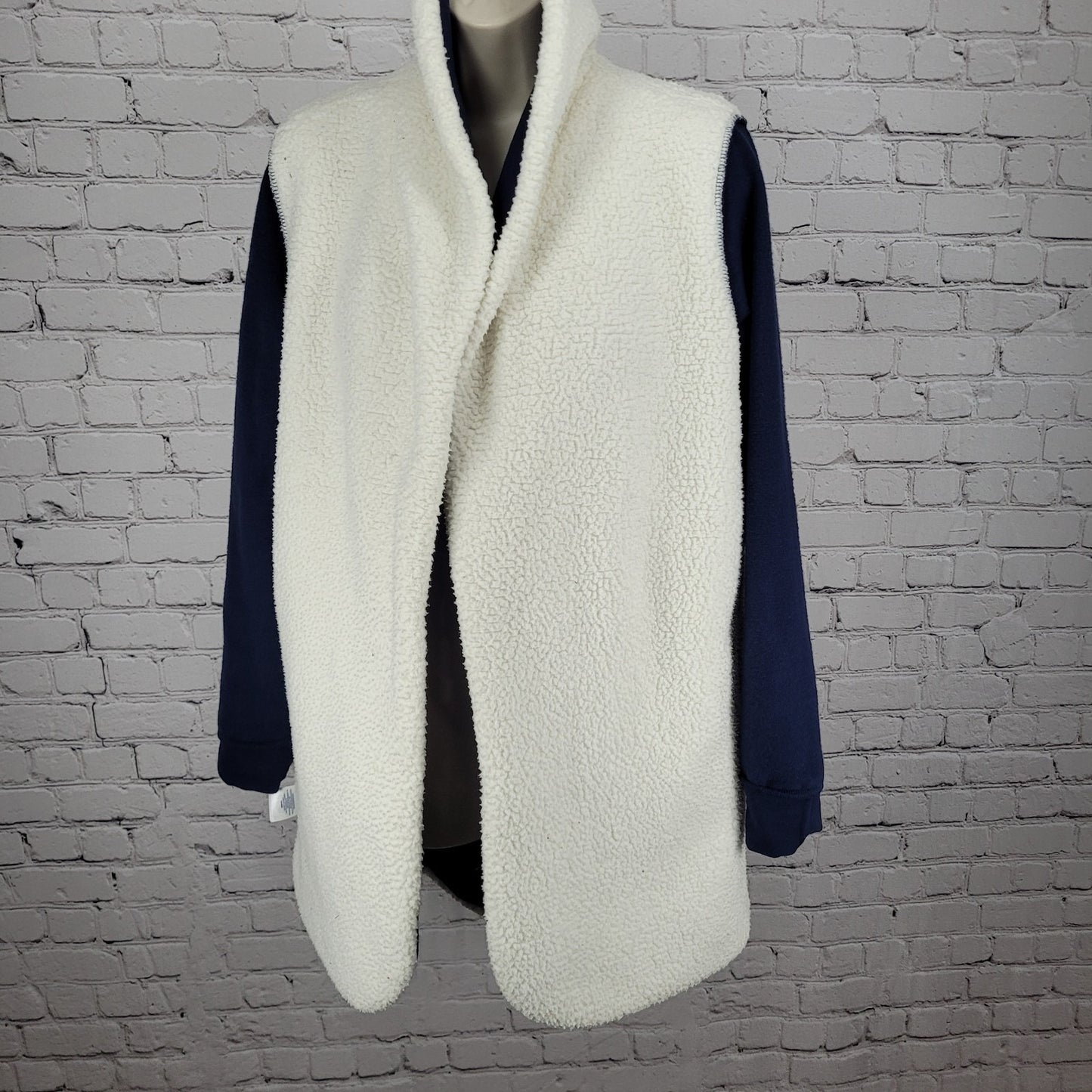Land's End Navy Soft Fleece Lined Stretch Shawl Cardigan Sweater Size Small S