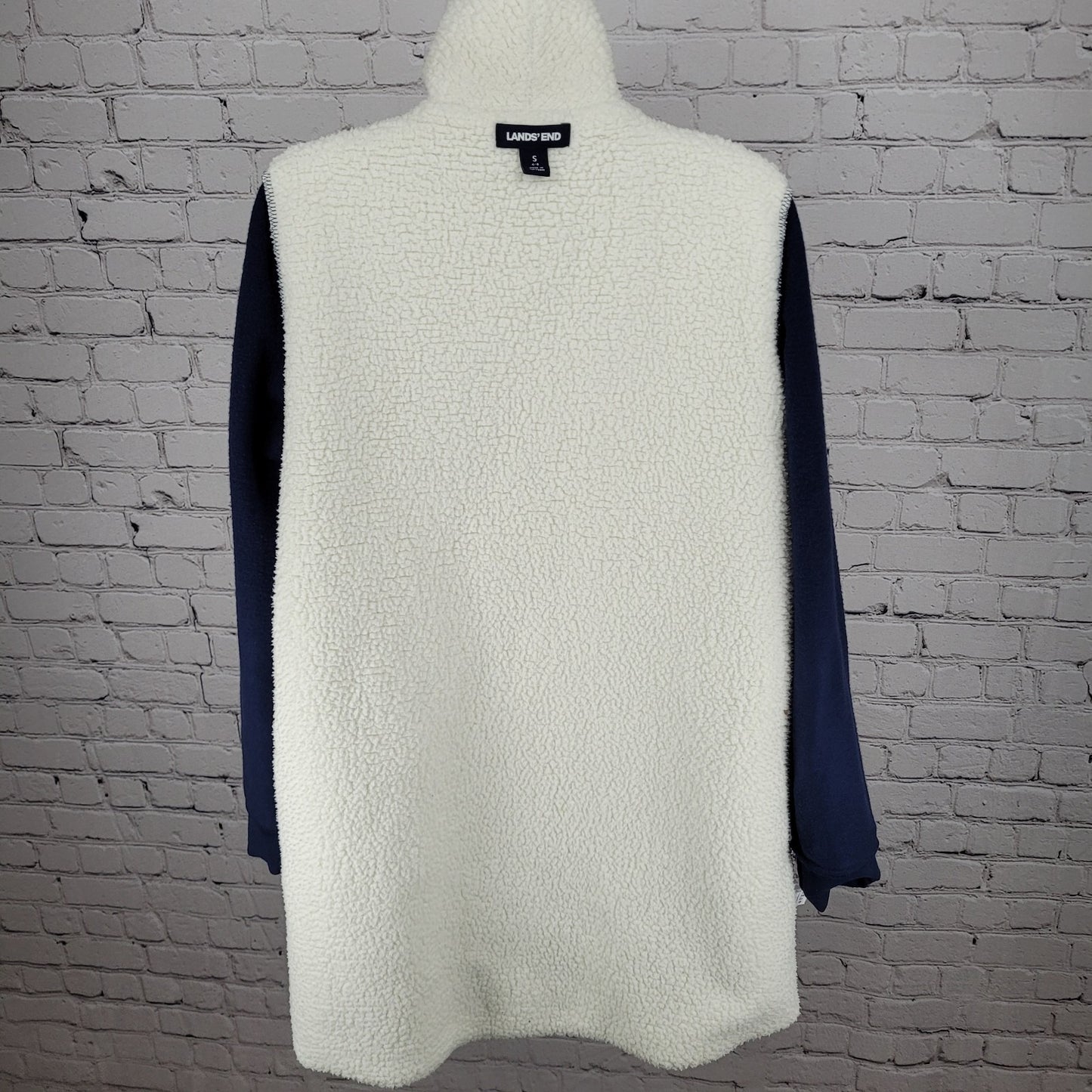 Land's End Navy Soft Fleece Lined Stretch Shawl Cardigan Sweater Size Small S