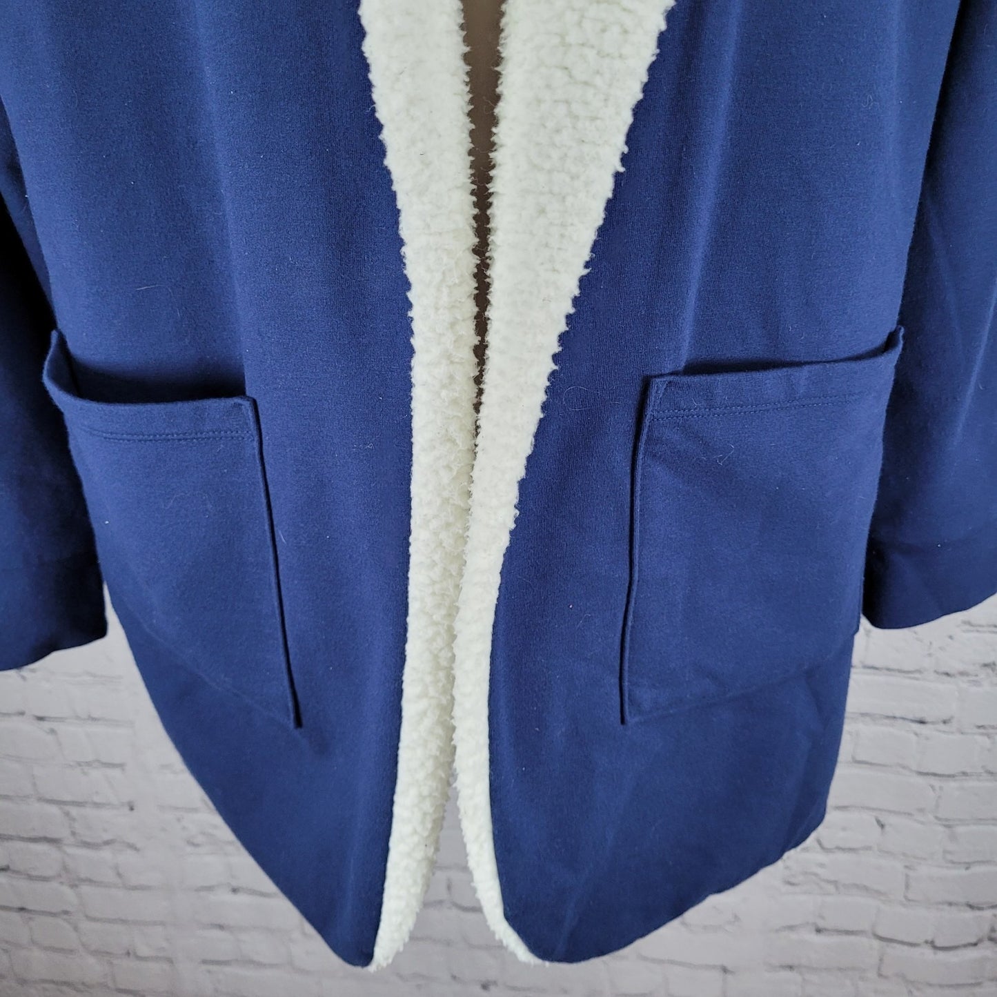 Land's End Navy Soft Fleece Lined Stretch Shawl Cardigan Sweater Size Small S