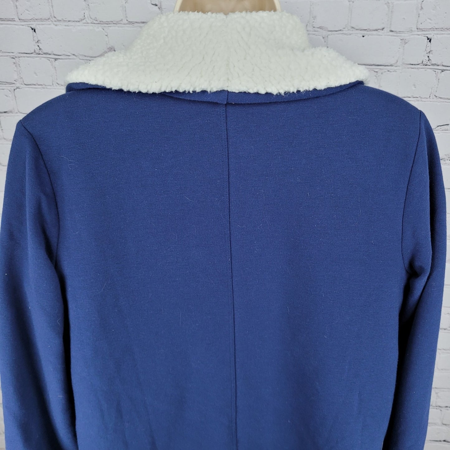 Land's End Navy Soft Fleece Lined Stretch Shawl Cardigan Sweater Size Small S