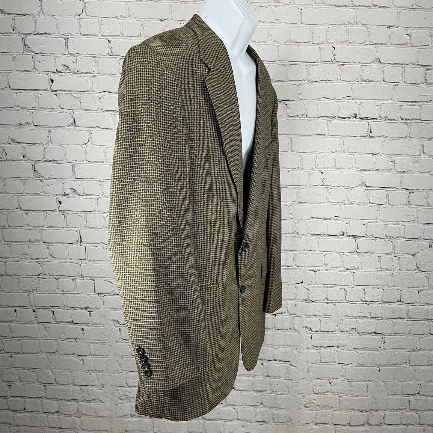 Oscar De La Renta Menswear Brown Wool Houndstooth 2 Button Blazer Size 44L