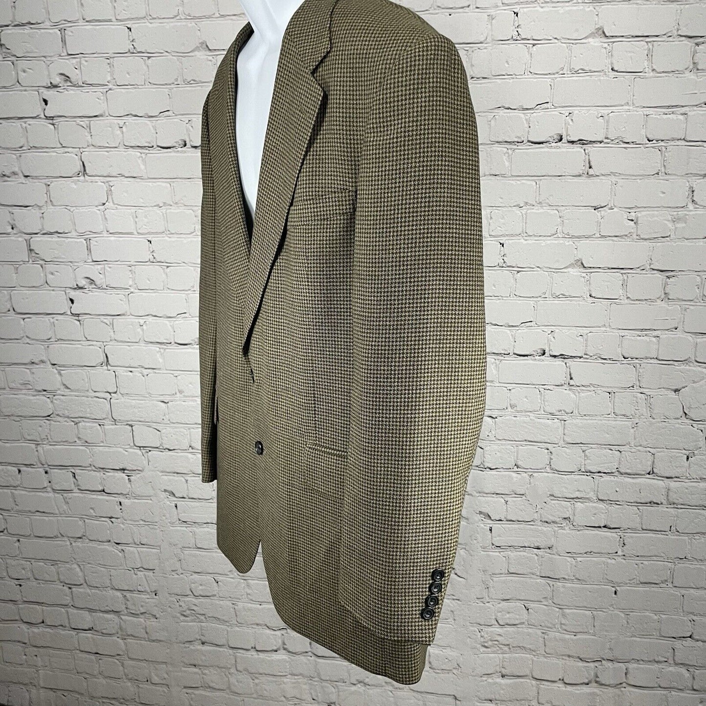Oscar De La Renta Menswear Brown Wool Houndstooth 2 Button Blazer Size 44L
