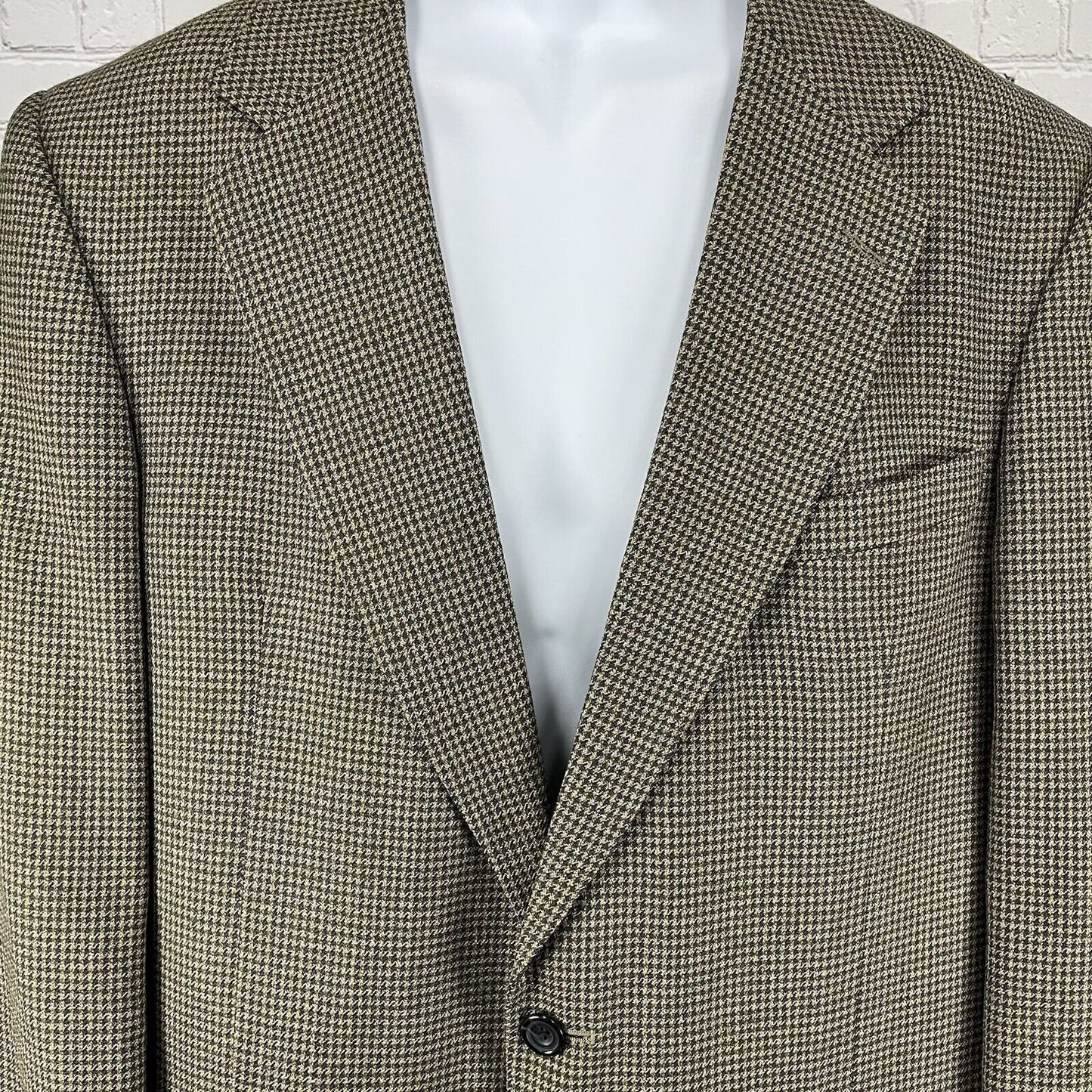 Oscar De La Renta Menswear Brown Wool Houndstooth 2 Button Blazer Size 44L