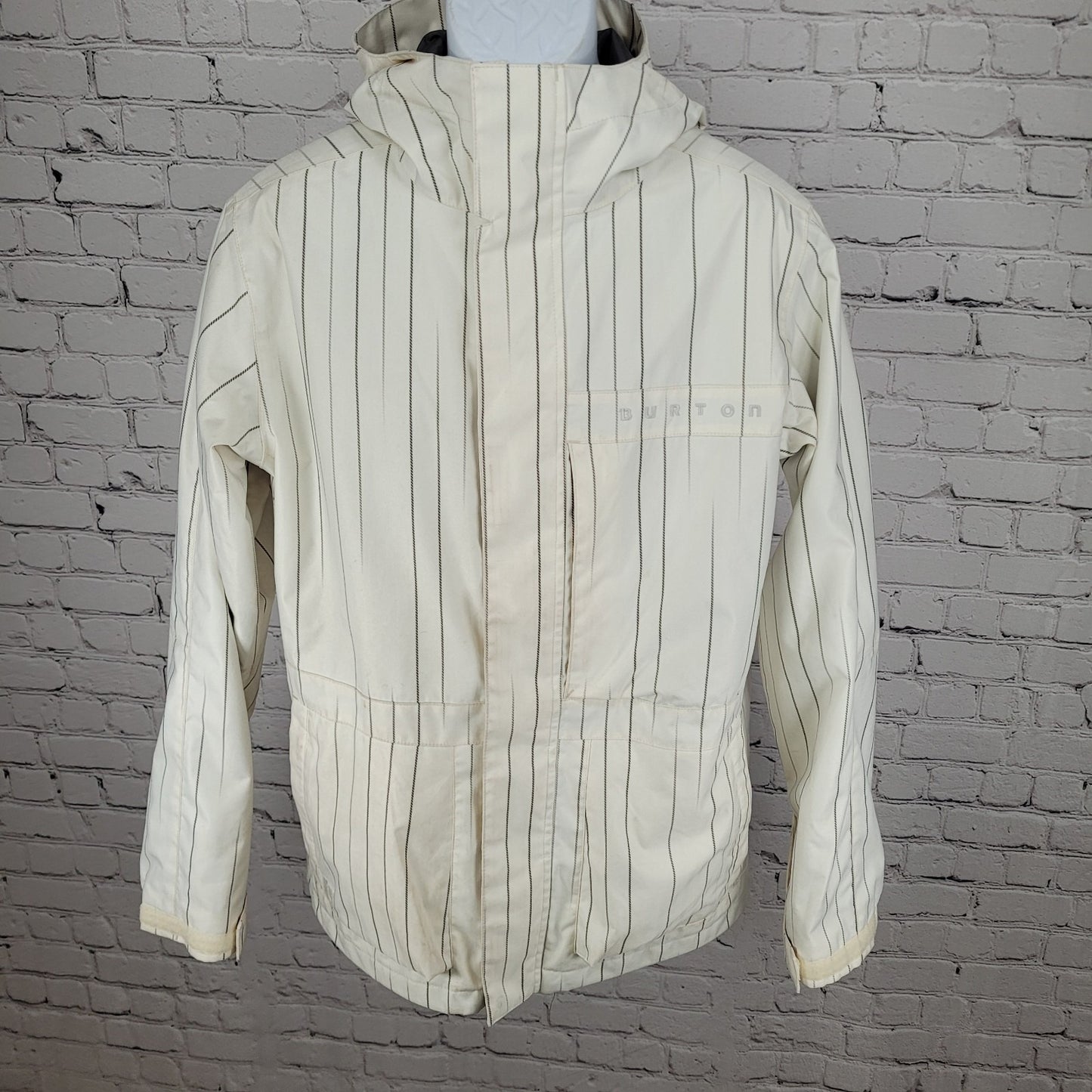Burton White Striped DryRide Insulated Hooded Full Zip Jacket Size Small S