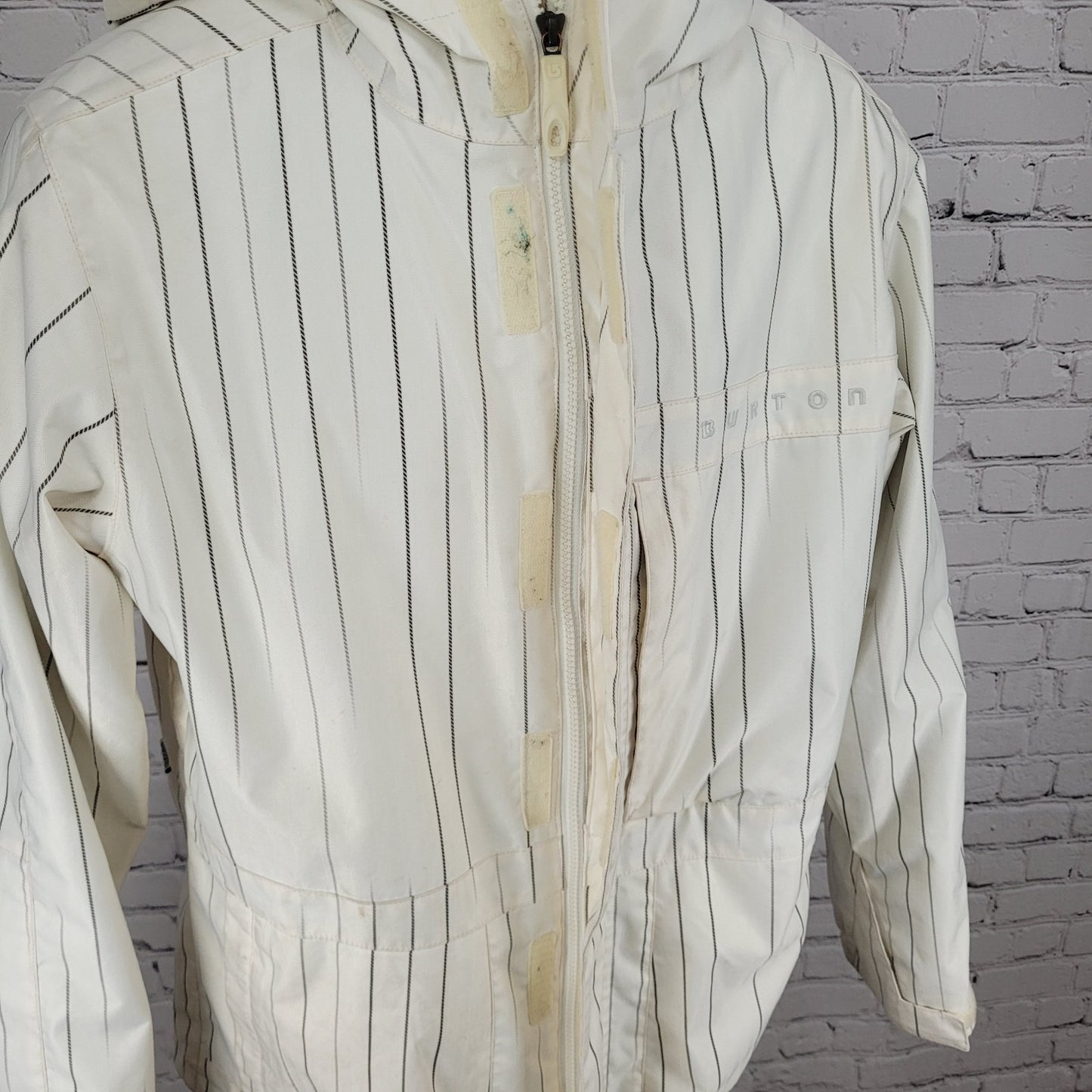 Burton White Striped DryRide Insulated Hooded Full Zip Jacket Size Small S