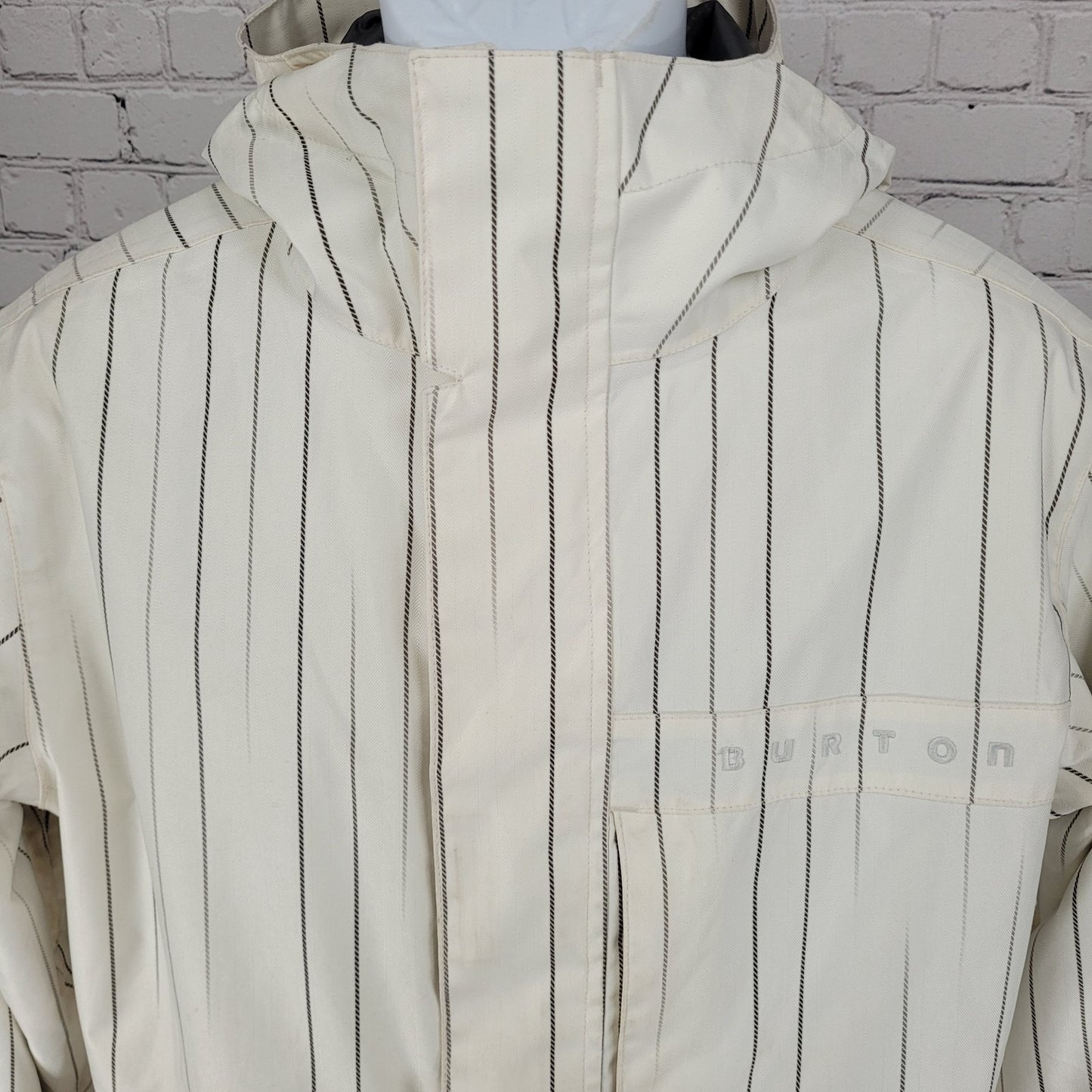 Burton White Striped DryRide Insulated Hooded Full Zip Jacket Size Small S