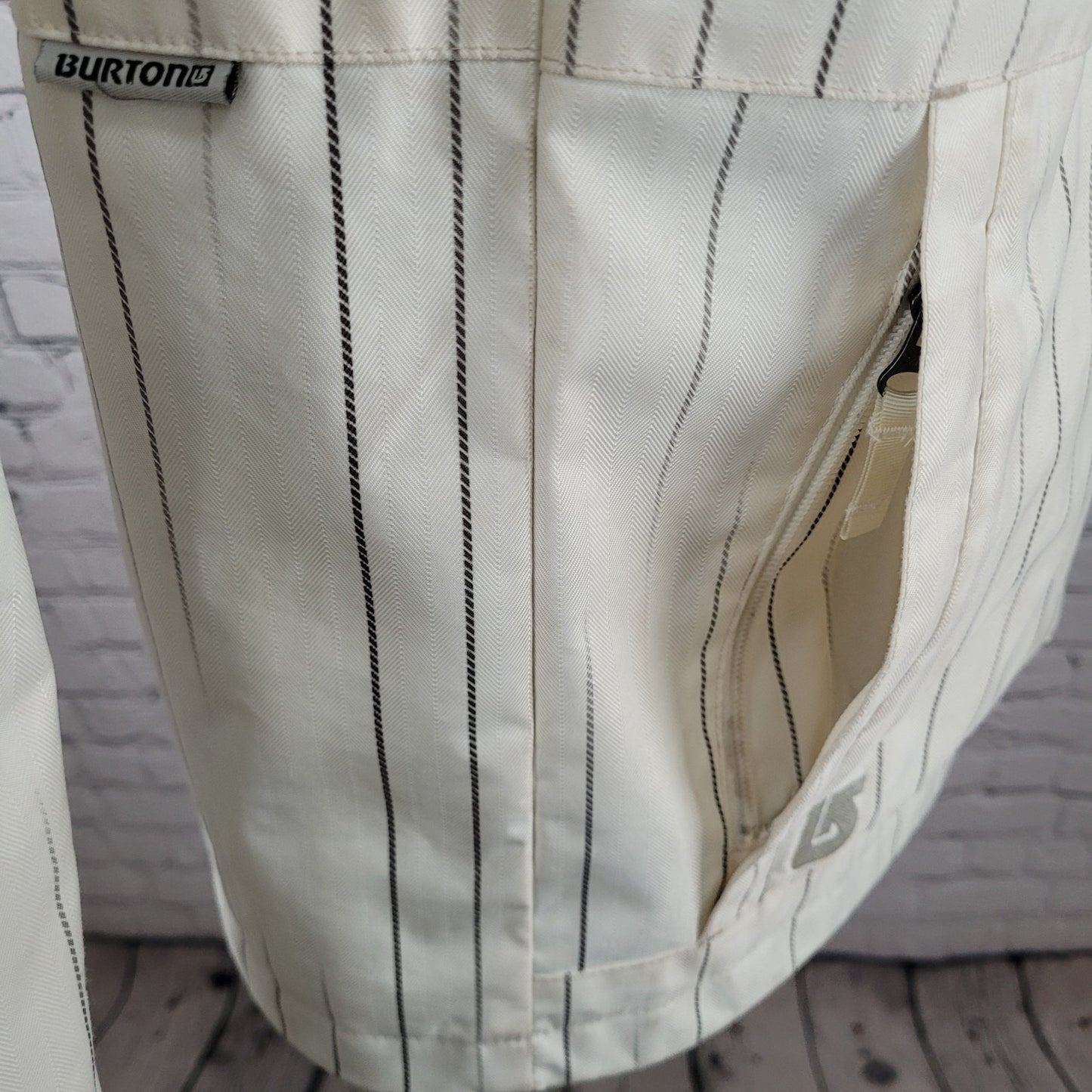 Burton White Striped DryRide Insulated Hooded Full Zip Jacket Size Small S