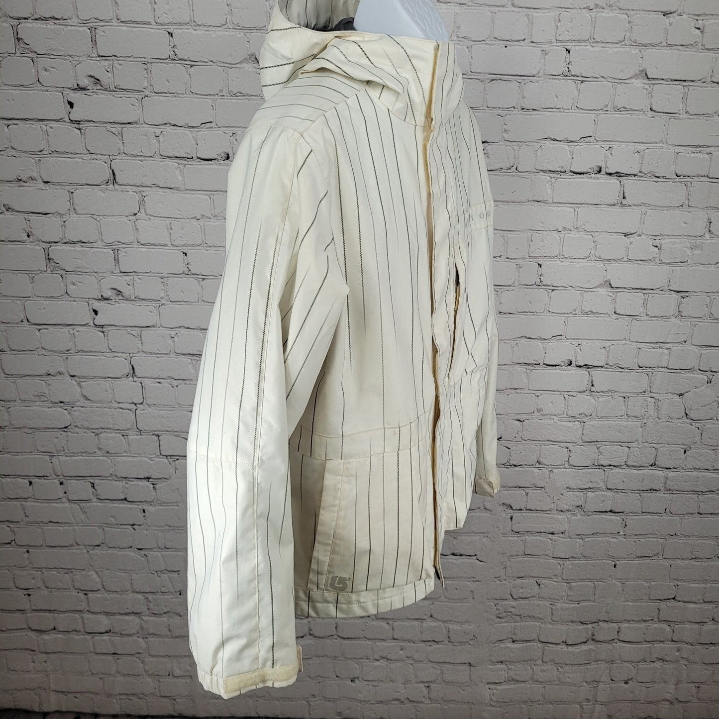 Burton White Striped DryRide Insulated Hooded Full Zip Jacket Size Small S