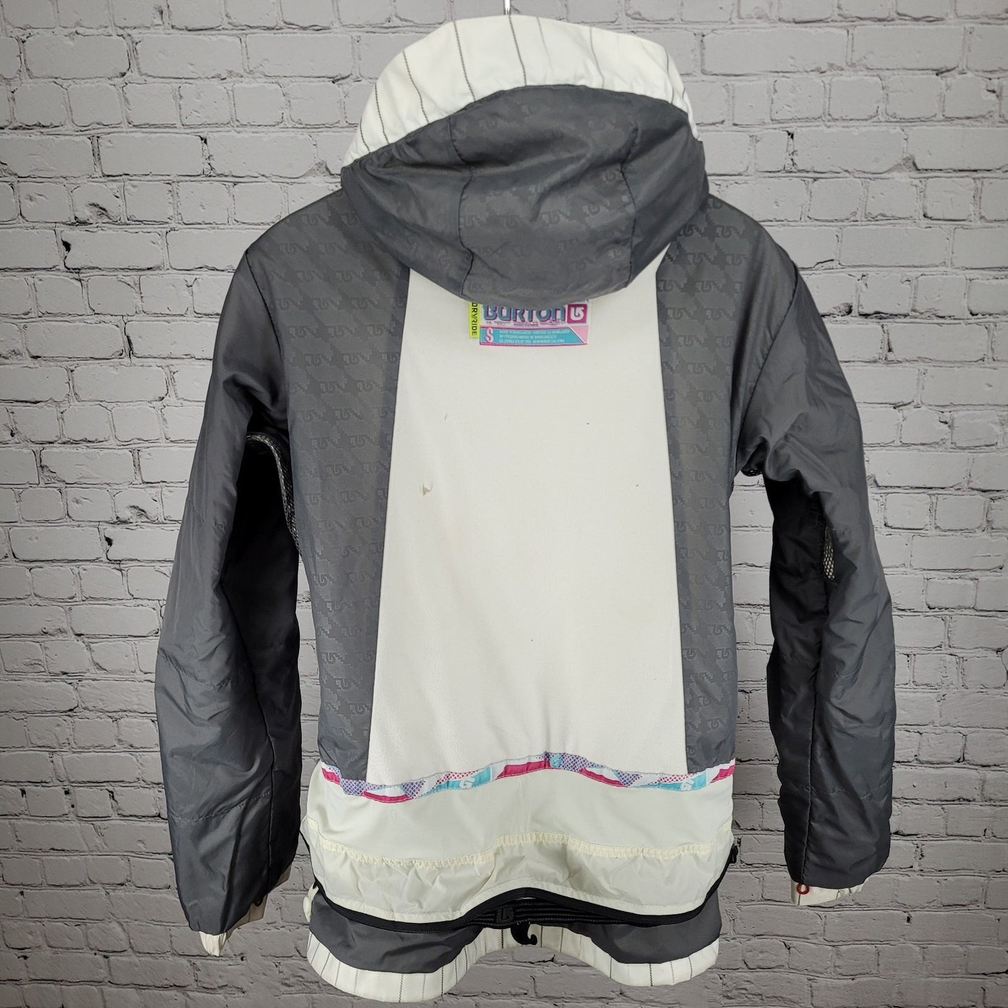 Burton White Striped DryRide Insulated Hooded Full Zip Jacket Size Small S