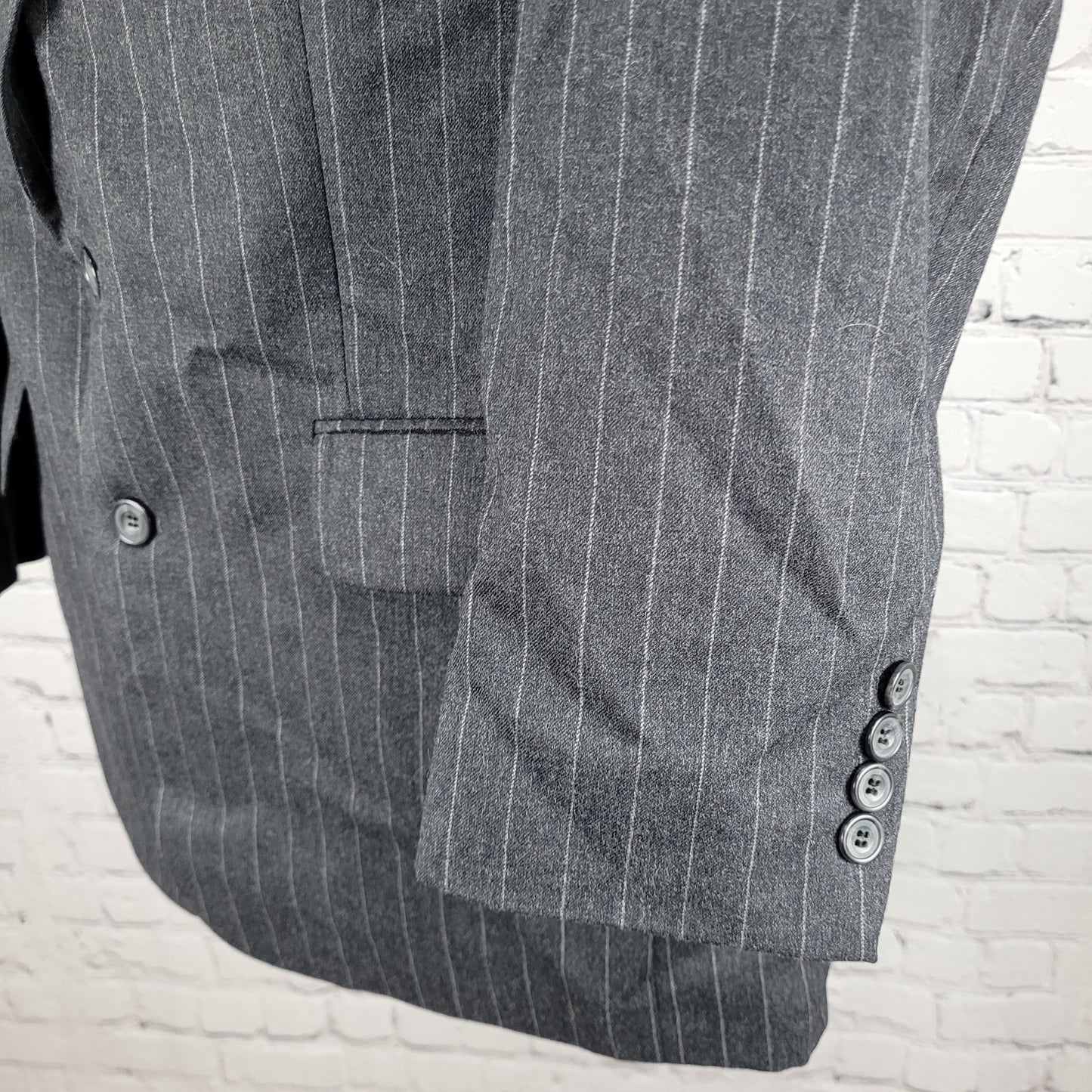 Oscar De La Renta Grey Pinstripe 100% Wool Blazer Suit Set Size 42R 36W (33x29)