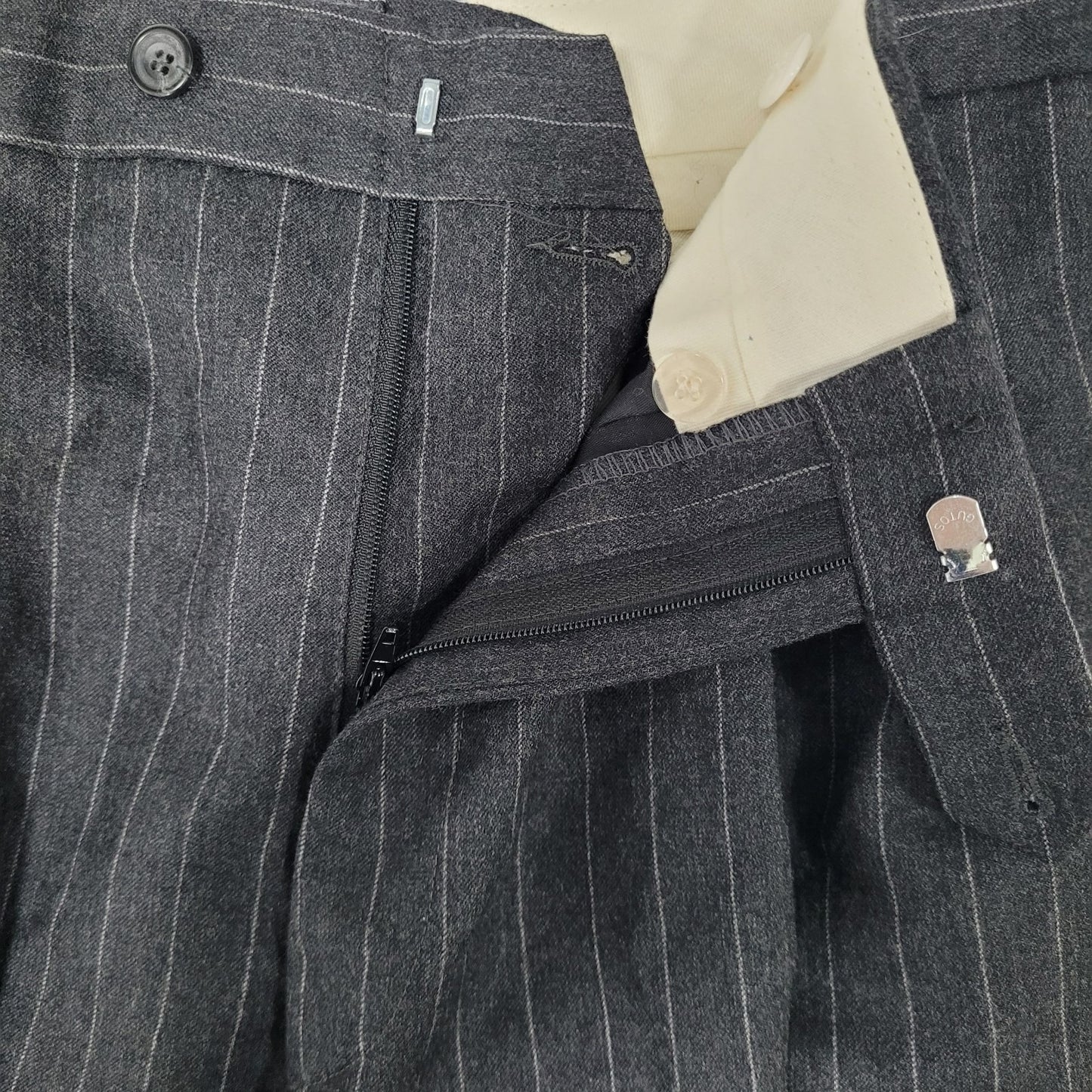 Oscar De La Renta Grey Pinstripe 100% Wool Blazer Suit Set Size 42R 36W (33x29)