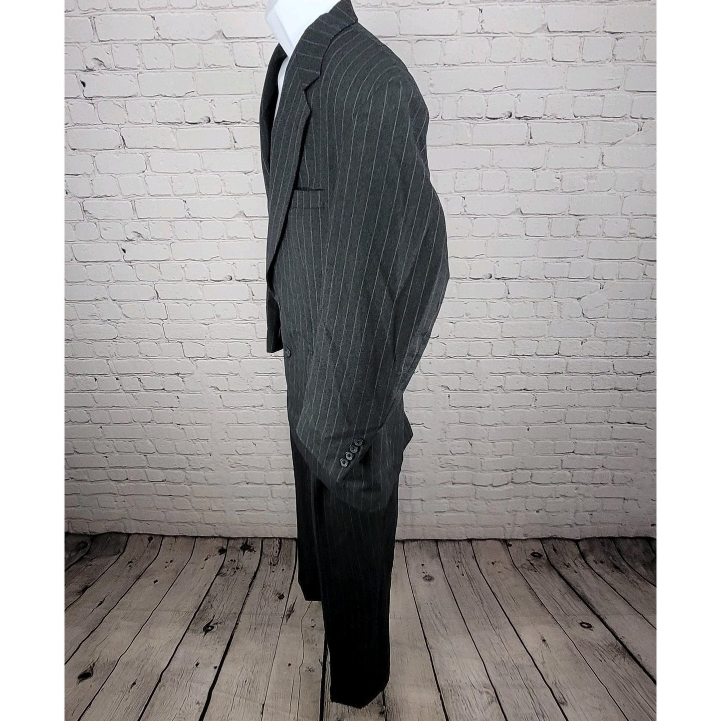 Oscar De La Renta Grey Pinstripe 100% Wool Blazer Suit Set Size 42R 36W (33x29)