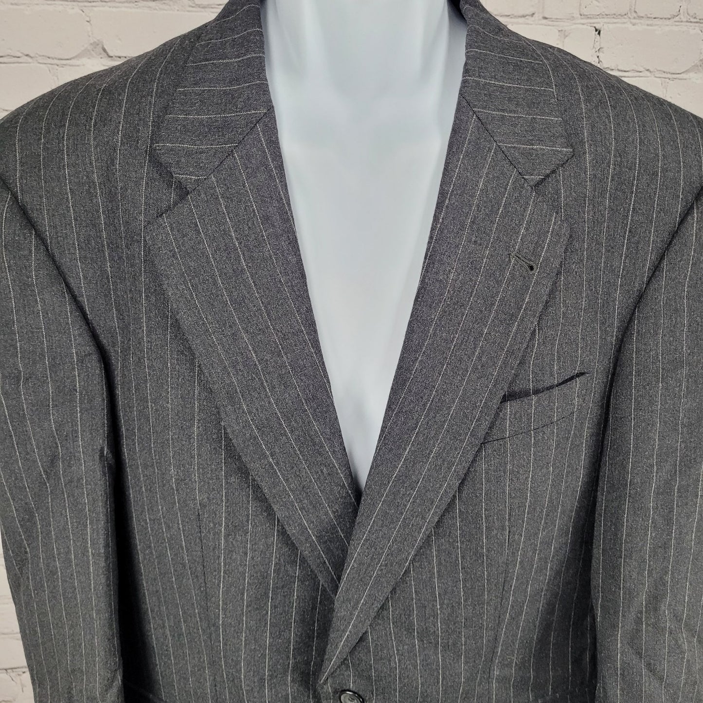 Oscar De La Renta Grey Pinstripe 100% Wool Blazer Suit Set Size 42R 36W (33x29)