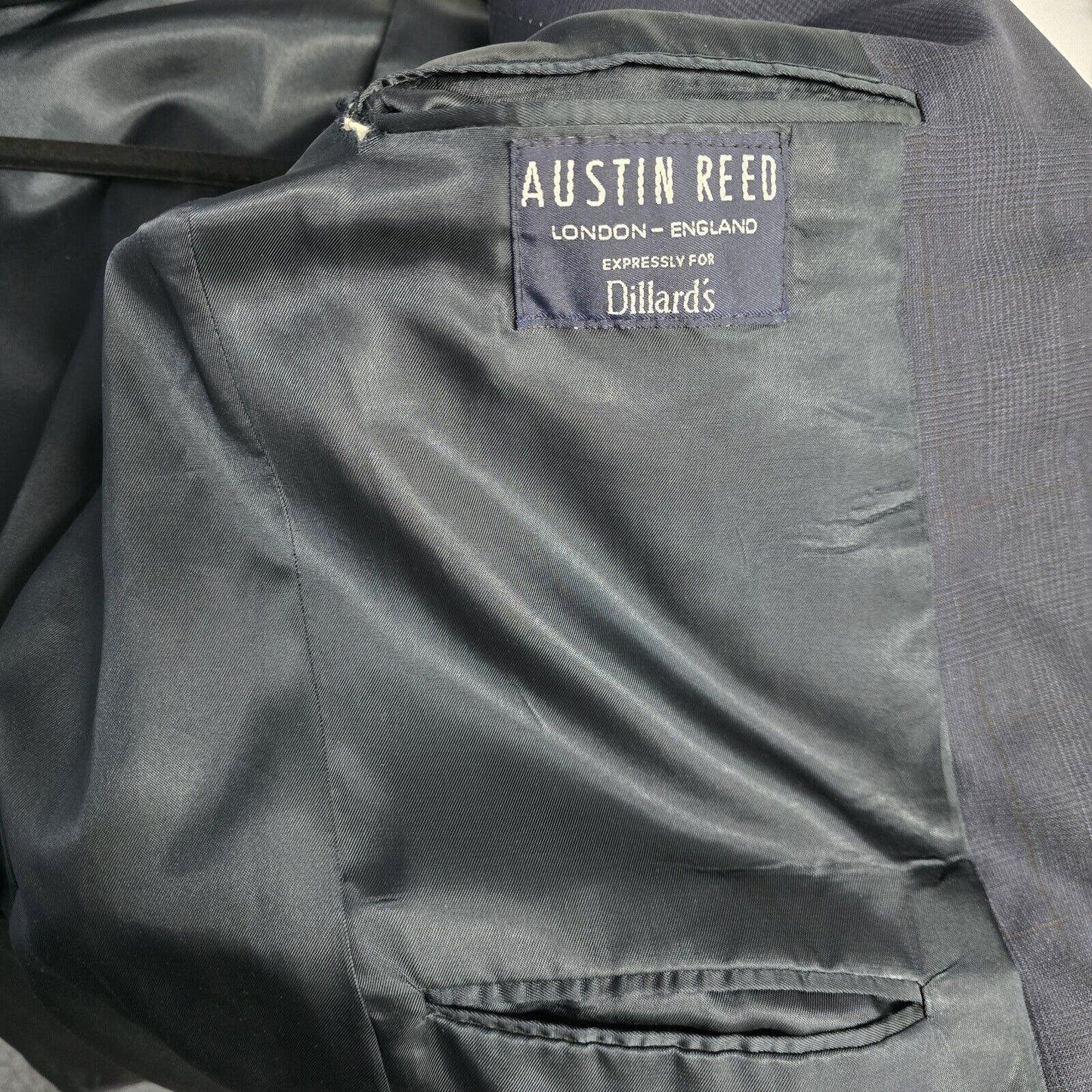 Austin Reed Jacket Blue Plaid Single Breasted Sport Coat Blazer Made in USA 44R
