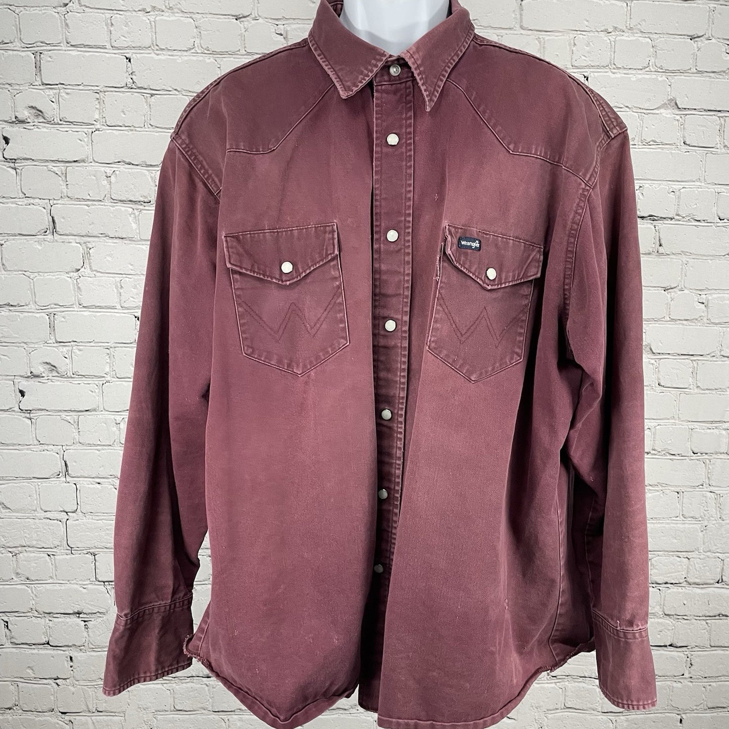 Wrangler Purple Cotton Distressed Western Pearl Snap Long Sleeve Shirt Size 2XL