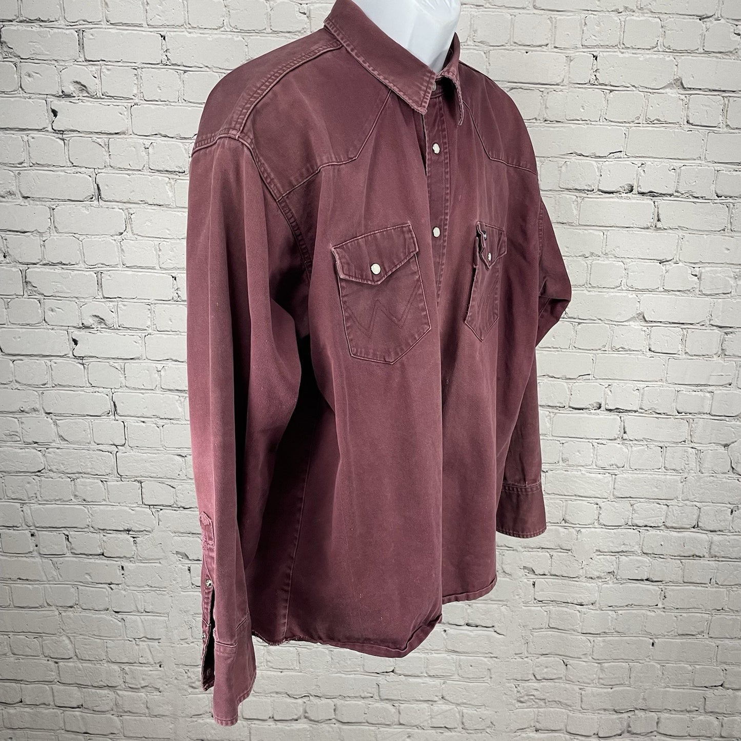 Wrangler Purple Cotton Distressed Western Pearl Snap Long Sleeve Shirt Size 2XL
