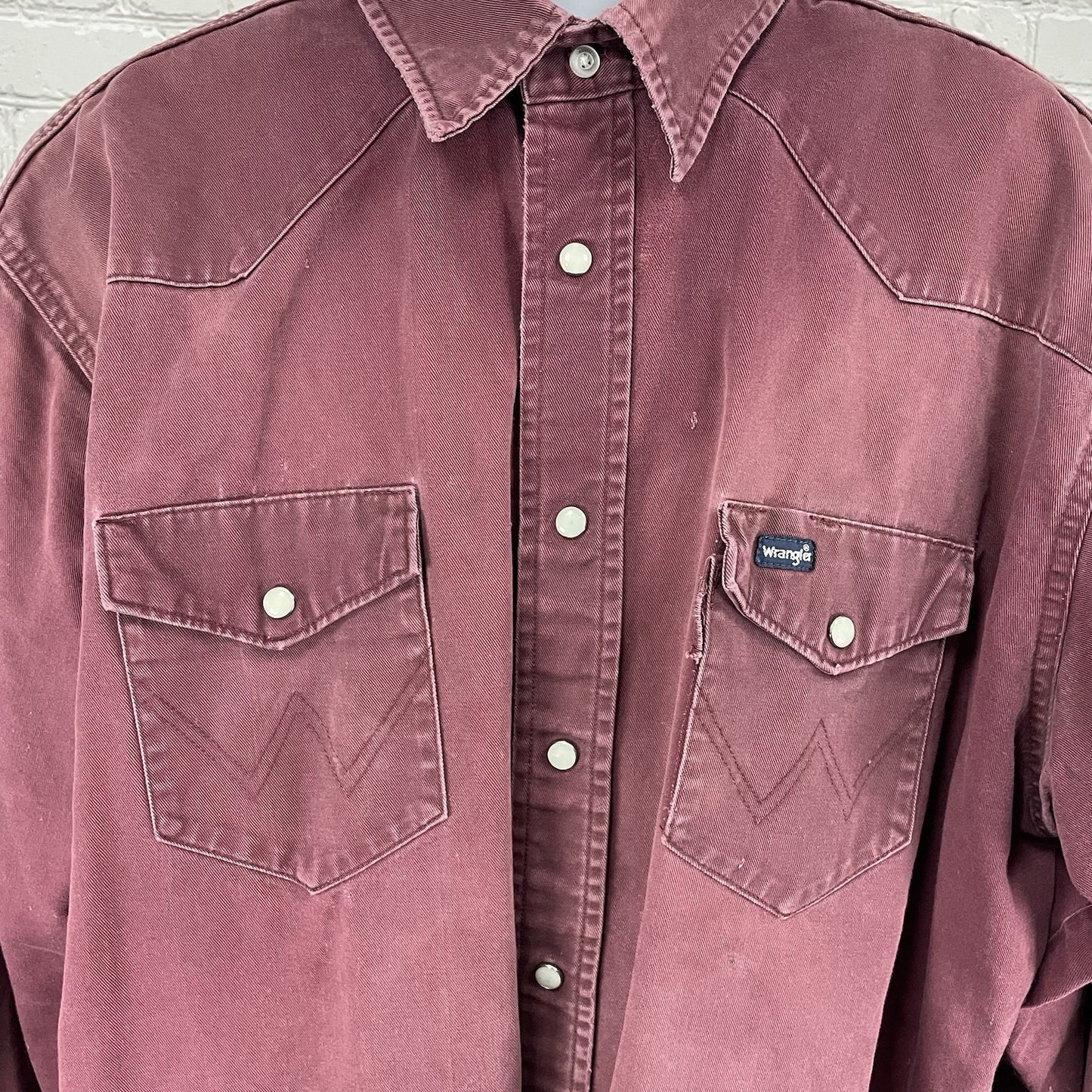 Wrangler Purple Cotton Distressed Western Pearl Snap Long Sleeve Shirt Size 2XL