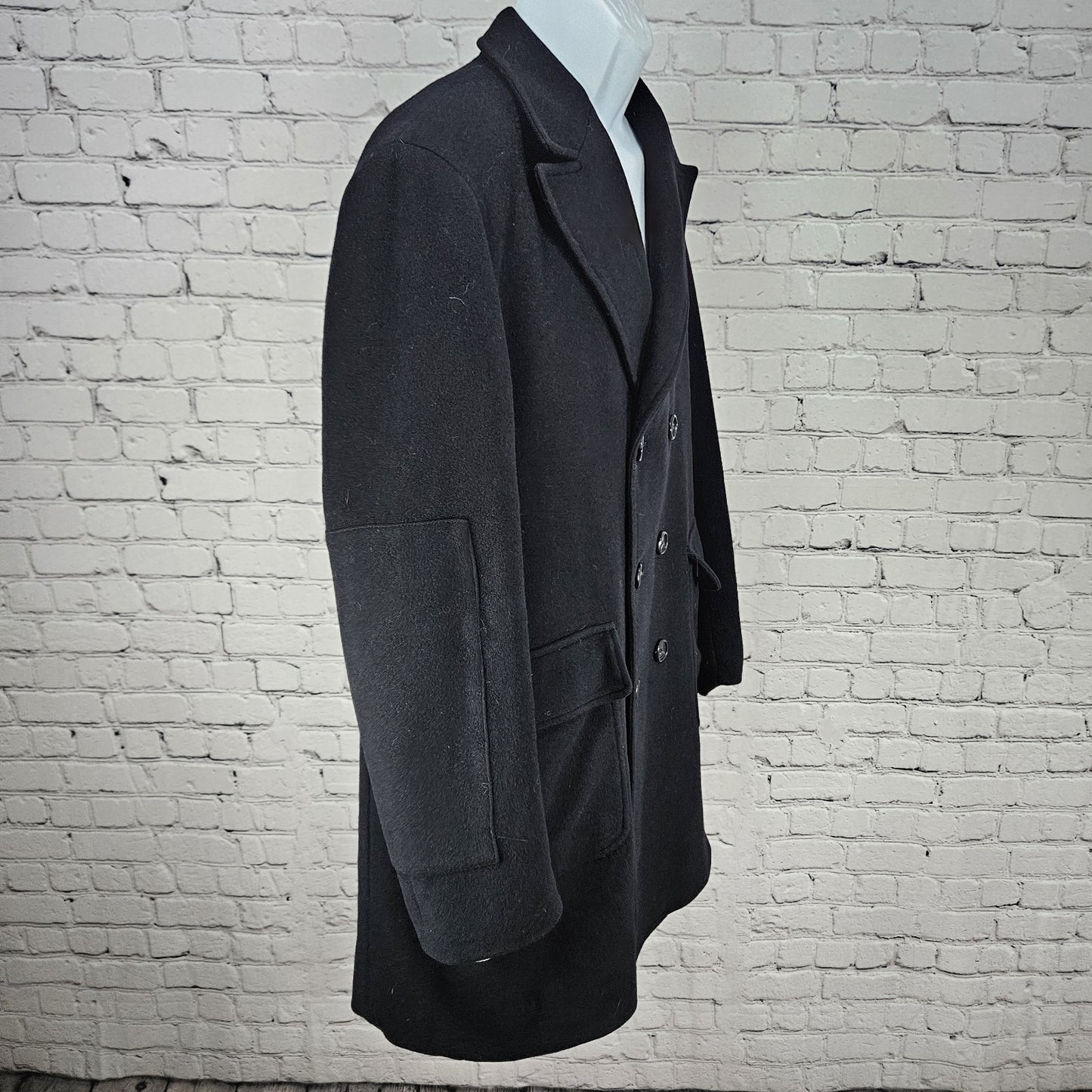 Turist Black Wool Cashmere Double Breasted Buttoned Notch Over Coat Italy 48