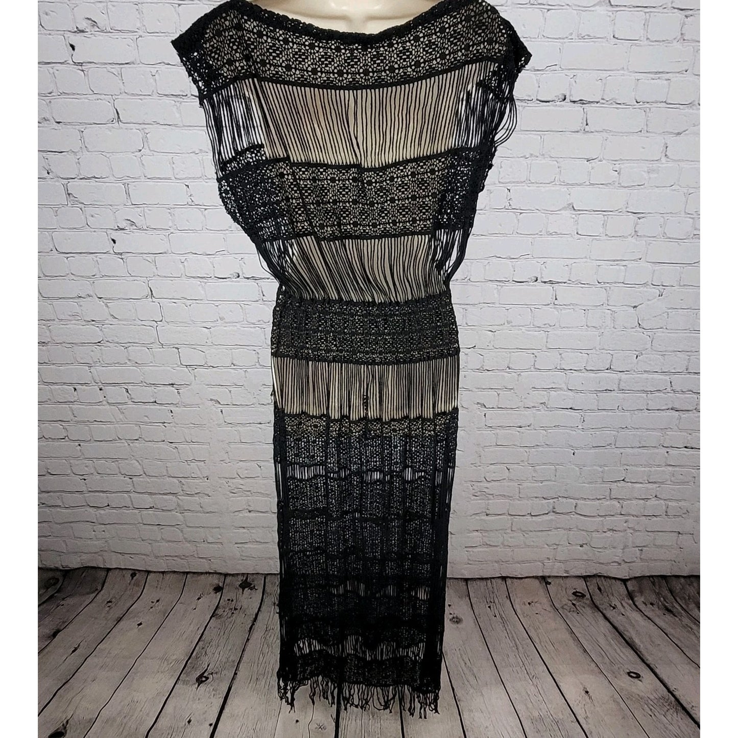 Callahan x Anthropologie Black Crochet Sheer Boho Maxi Cover Up Dress Small S