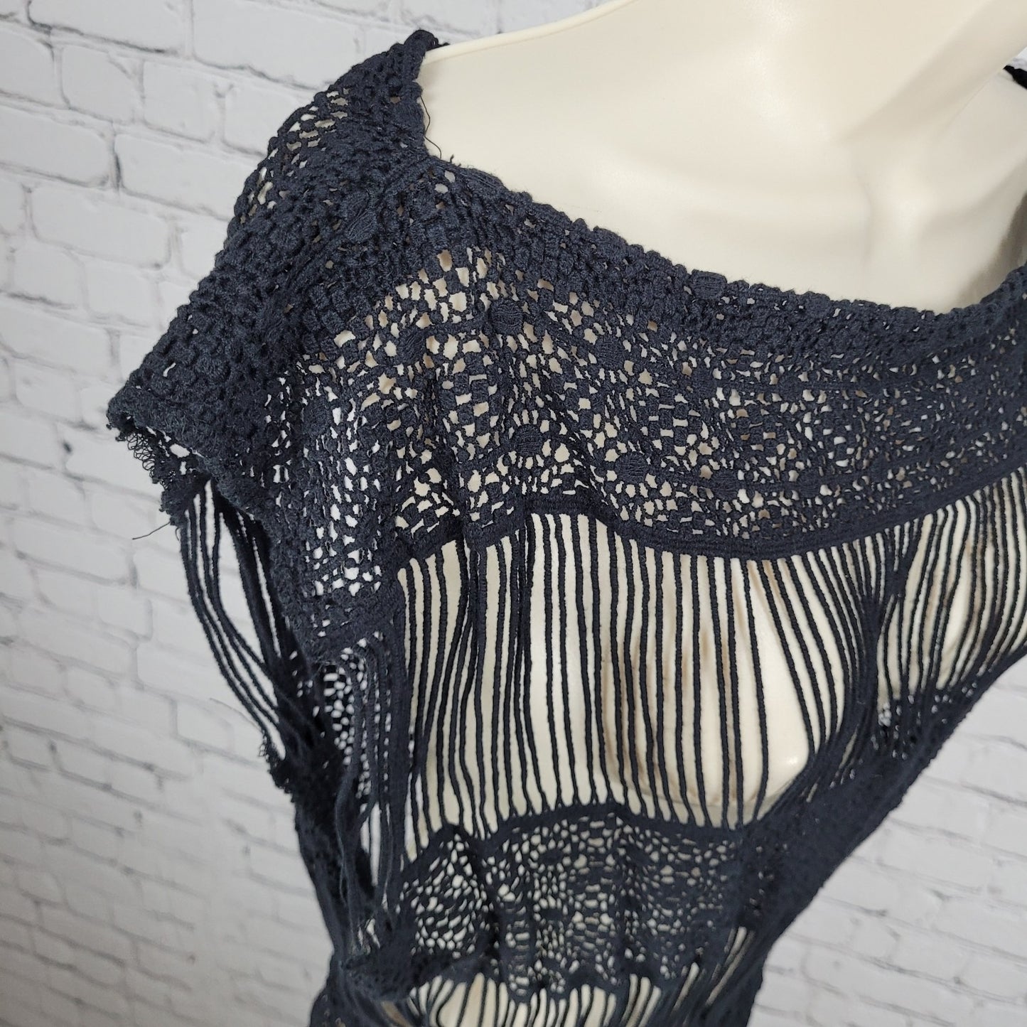 Callahan x Anthropologie Black Crochet Sheer Boho Maxi Cover Up Dress Small S