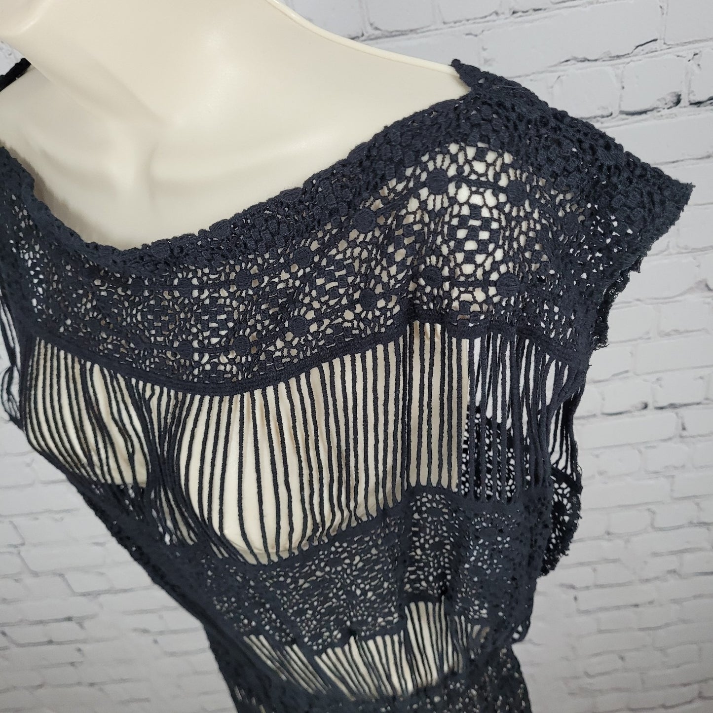 Callahan x Anthropologie Black Crochet Sheer Boho Maxi Cover Up Dress Small S