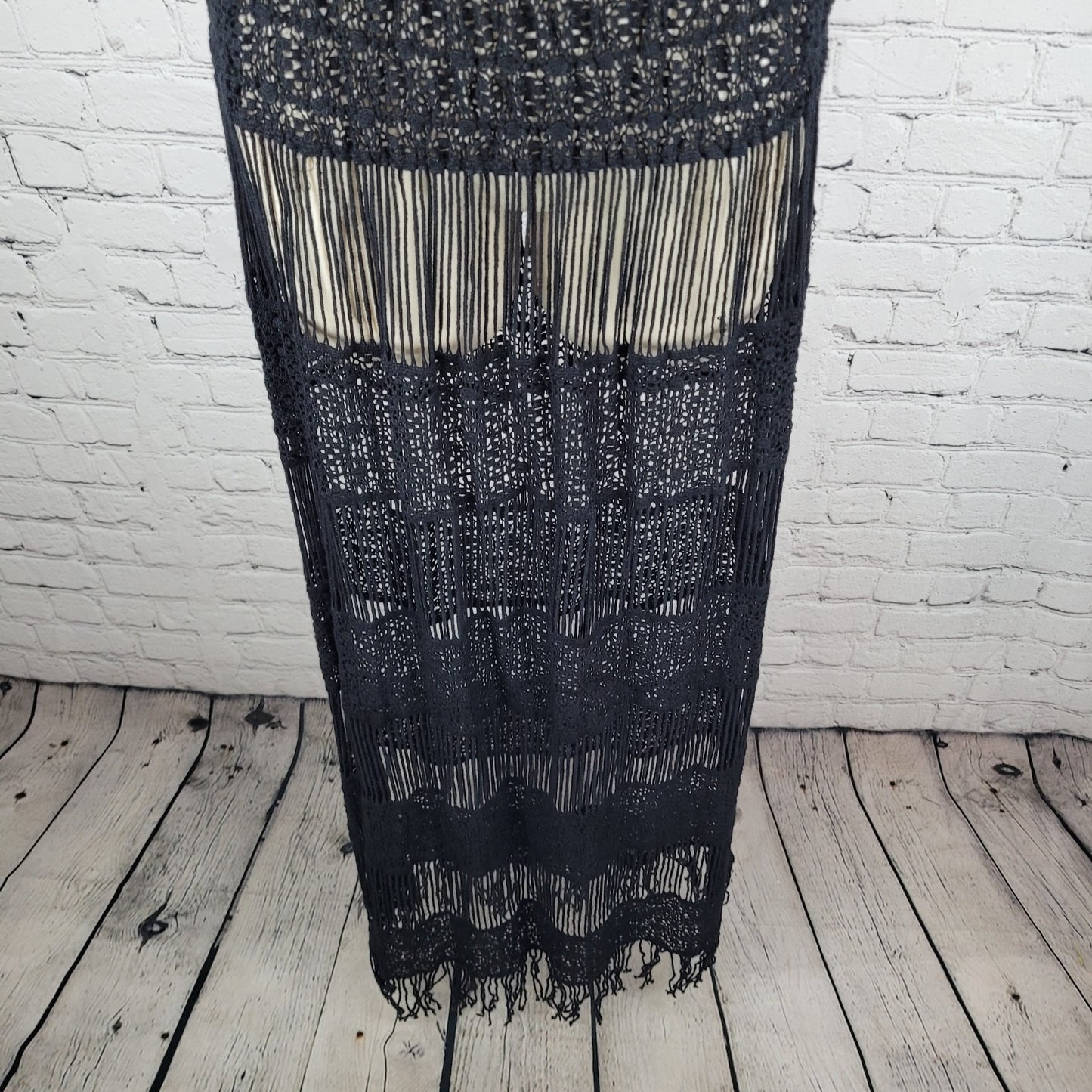 Callahan x Anthropologie Black Crochet Sheer Boho Maxi Cover Up Dress Small S