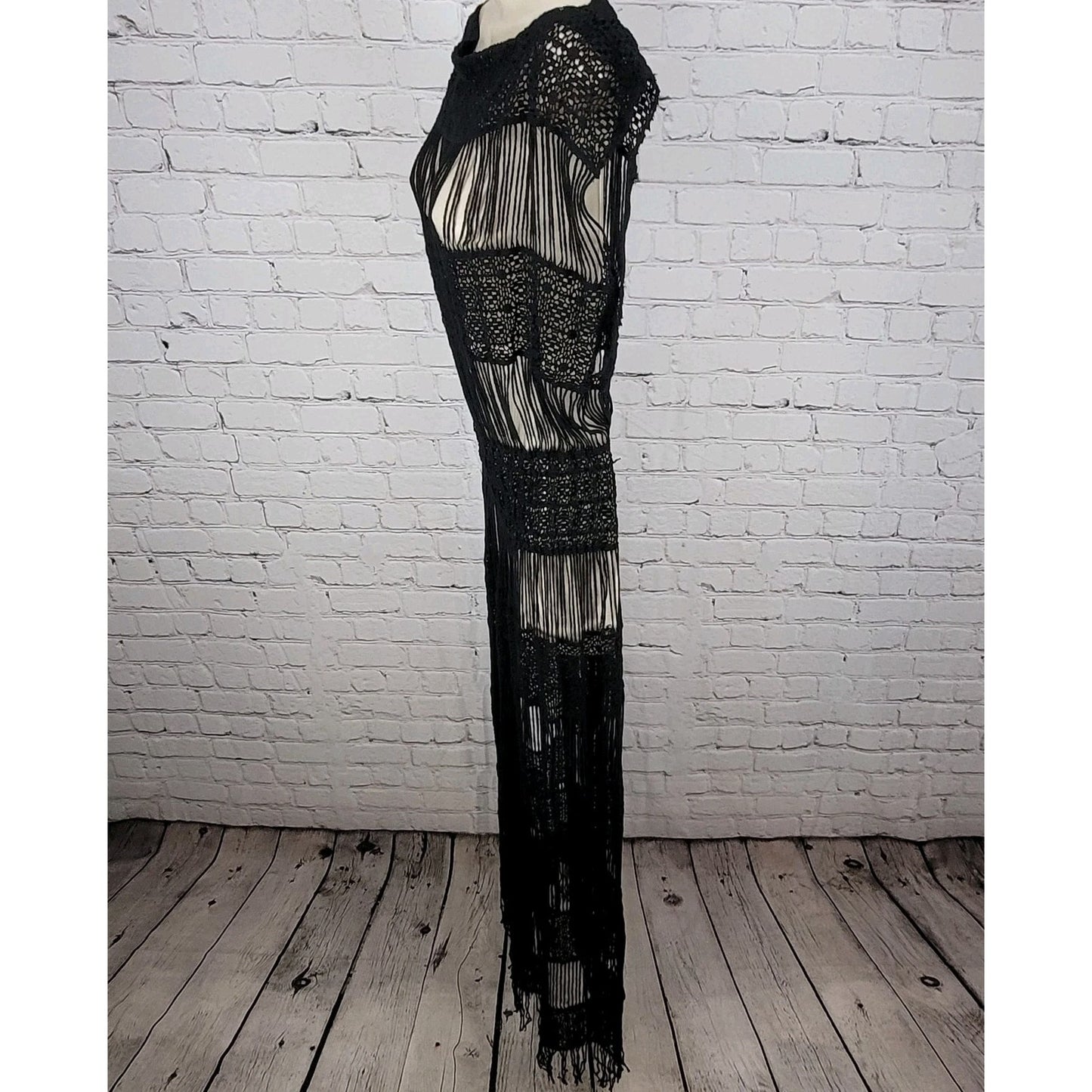 Callahan x Anthropologie Black Crochet Sheer Boho Maxi Cover Up Dress Small S