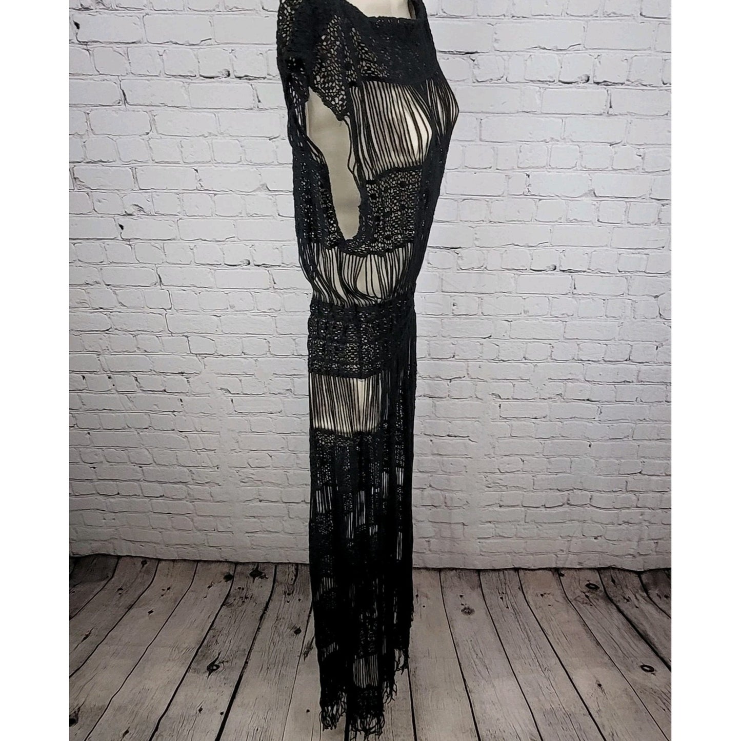 Callahan x Anthropologie Black Crochet Sheer Boho Maxi Cover Up Dress Small S