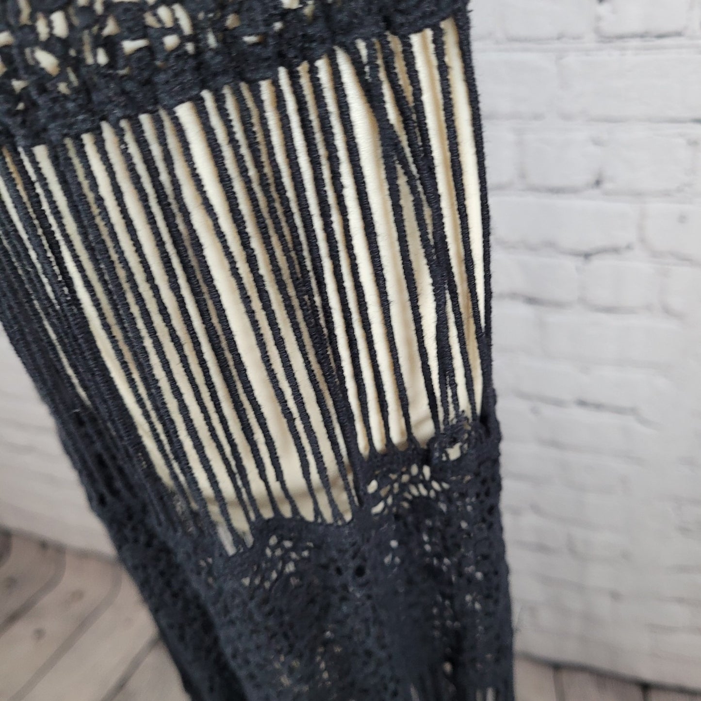 Callahan x Anthropologie Black Crochet Sheer Boho Maxi Cover Up Dress Small S