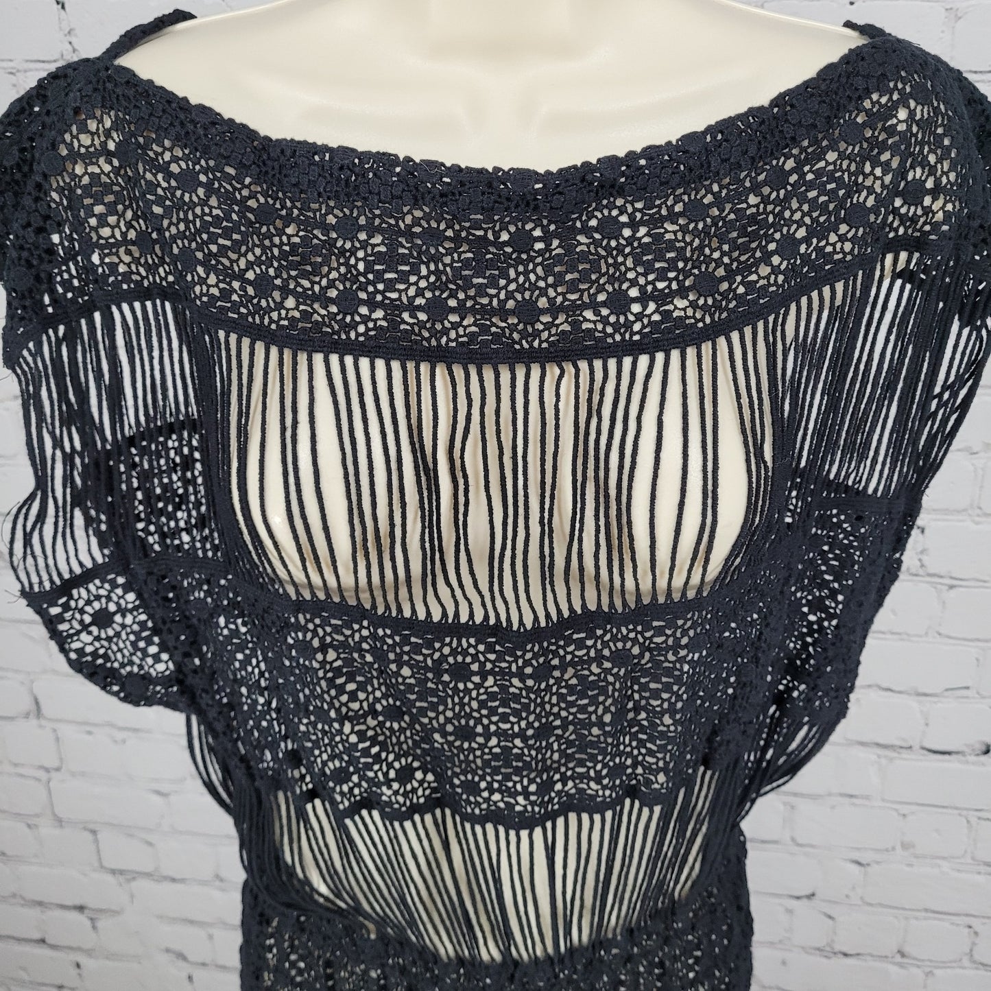 Callahan x Anthropologie Black Crochet Sheer Boho Maxi Cover Up Dress Small S