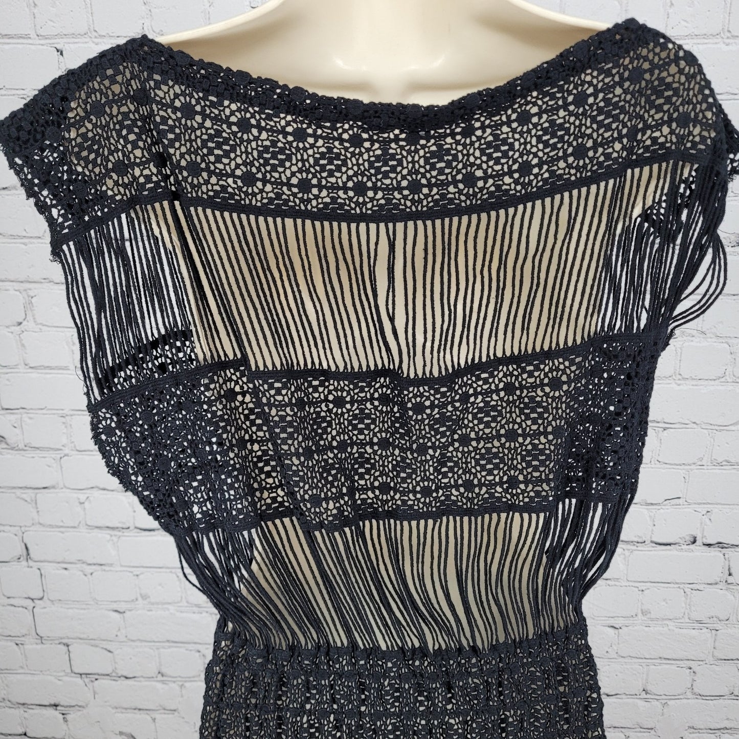 Callahan x Anthropologie Black Crochet Sheer Boho Maxi Cover Up Dress Small S