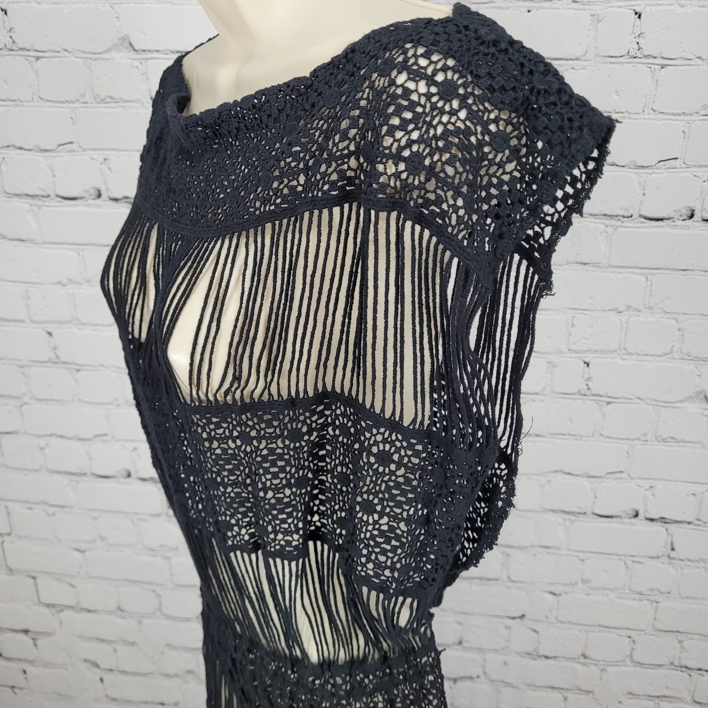 Callahan x Anthropologie Black Crochet Sheer Boho Maxi Cover Up Dress Small S