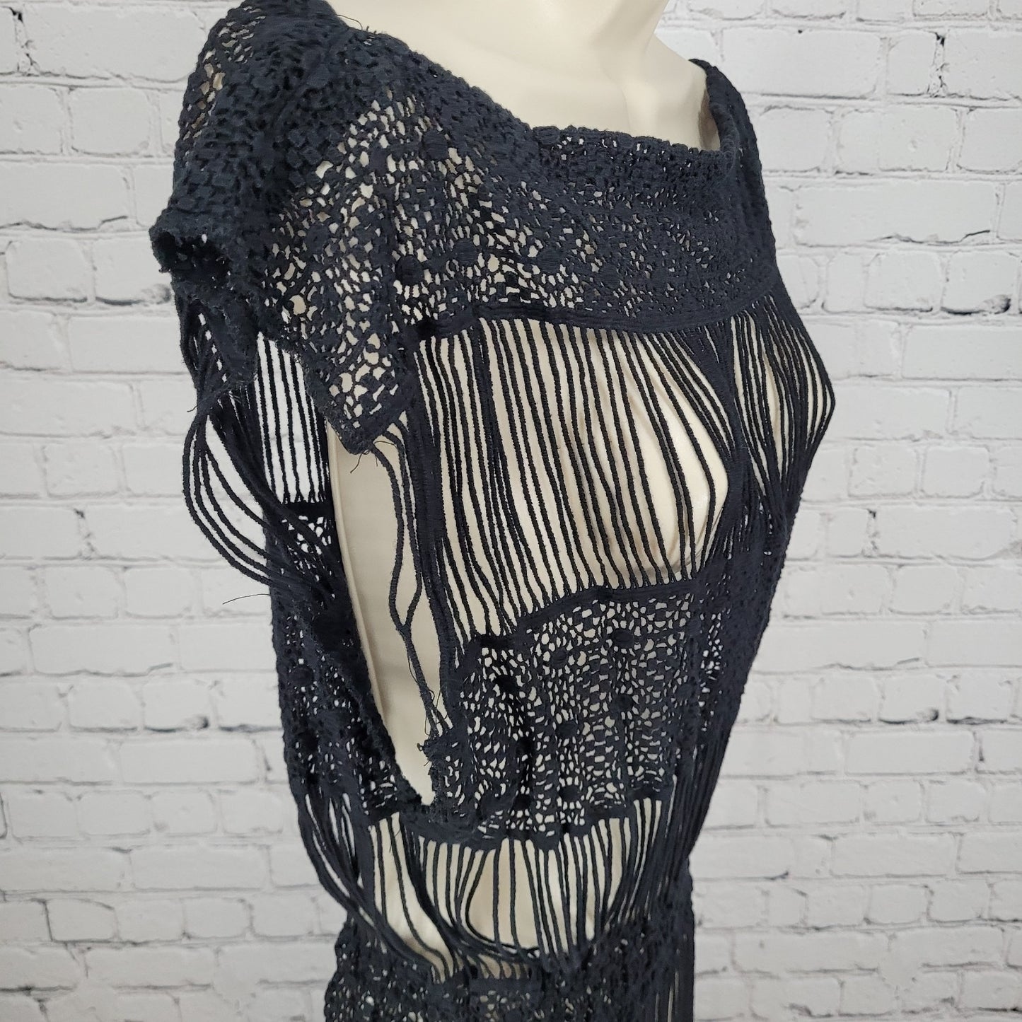 Callahan x Anthropologie Black Crochet Sheer Boho Maxi Cover Up Dress Small S