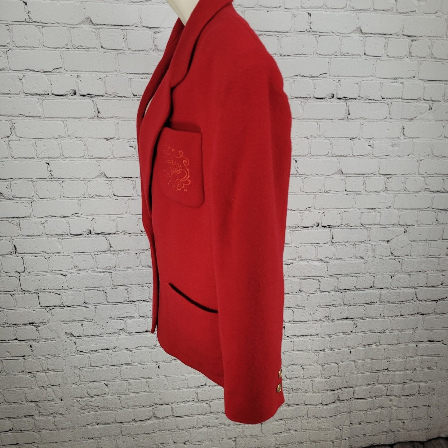 VTG Rafaella Red Wool Gold Button Embroidered Lined Jacket Italian Made Size 12