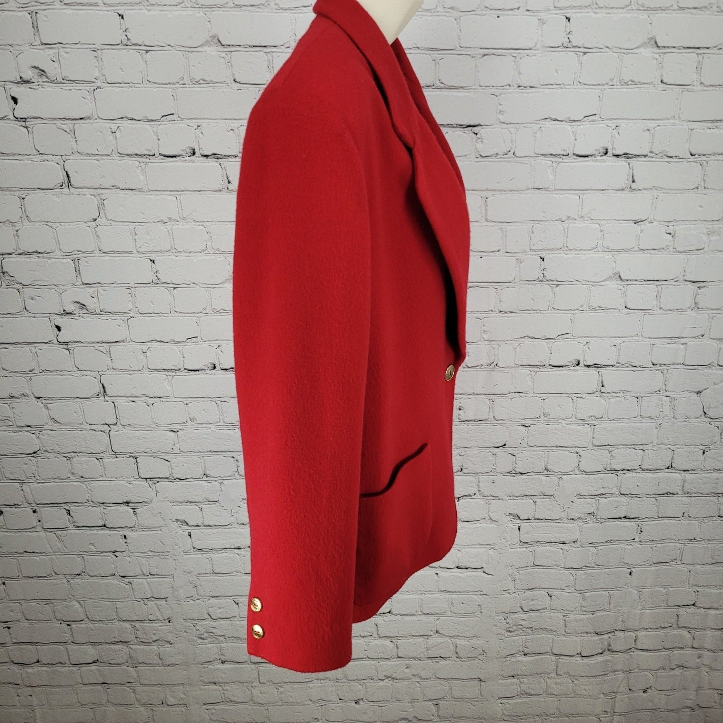 VTG Rafaella Red Wool Gold Button Embroidered Lined Jacket Italian Made Size 12